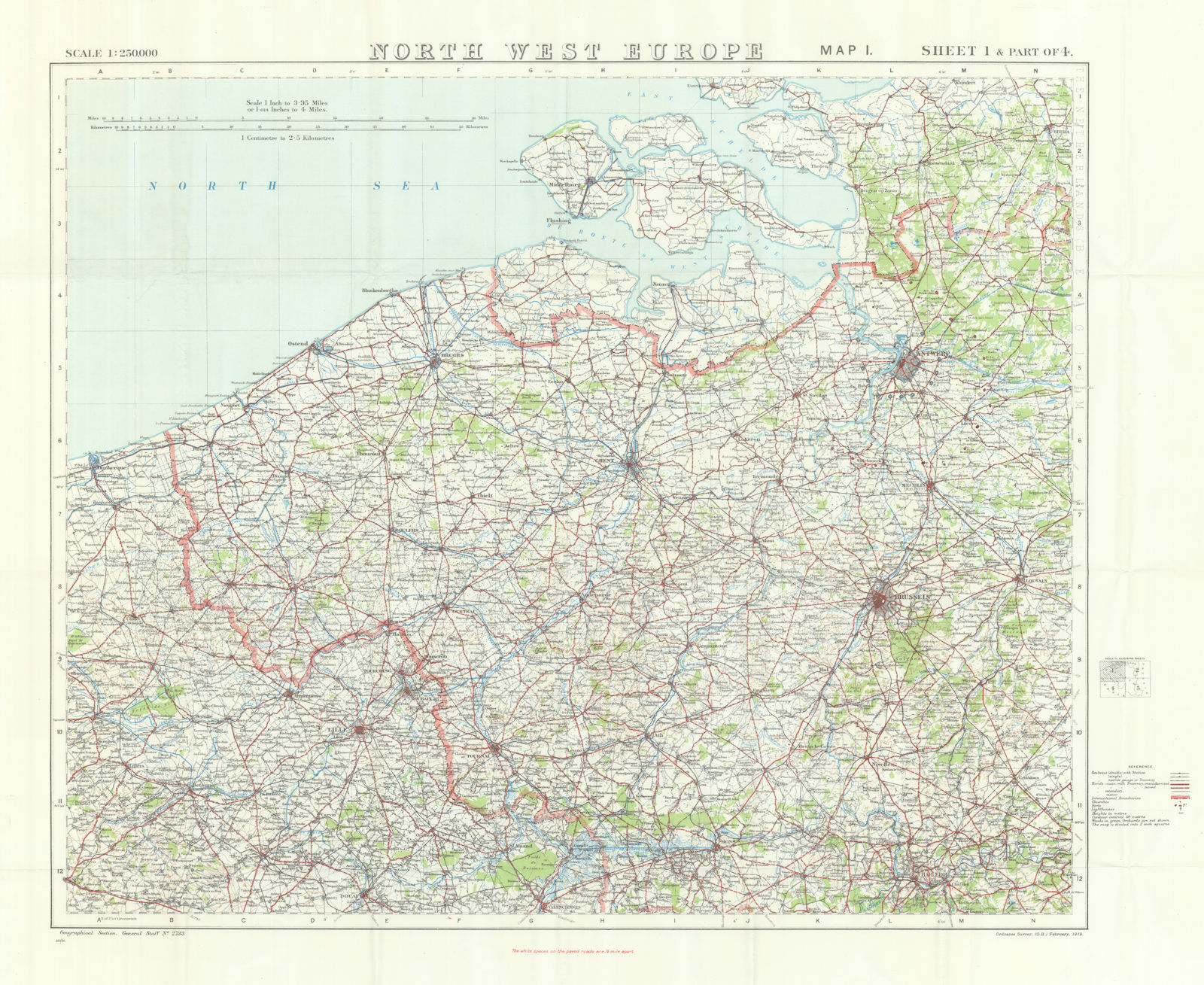 North West Europe 1914. First World War. 1933 old vintage map plan chart