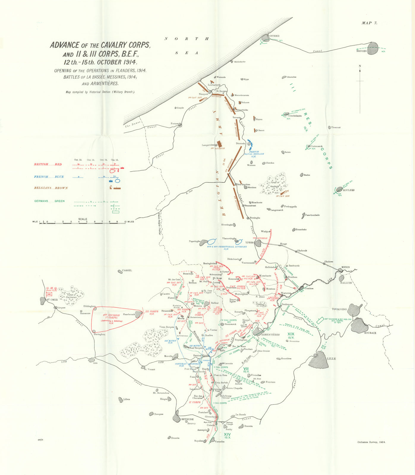 Battles of Messines, Bassée & Armentières. 12-15 October 1914. WW1. 1933 map