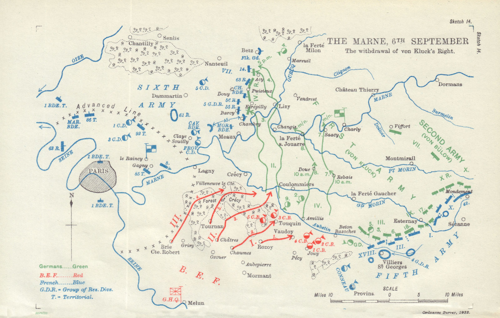 Battle of the Marne 6th September 1914. Withdrawal of von Kluck's Right 1933 map