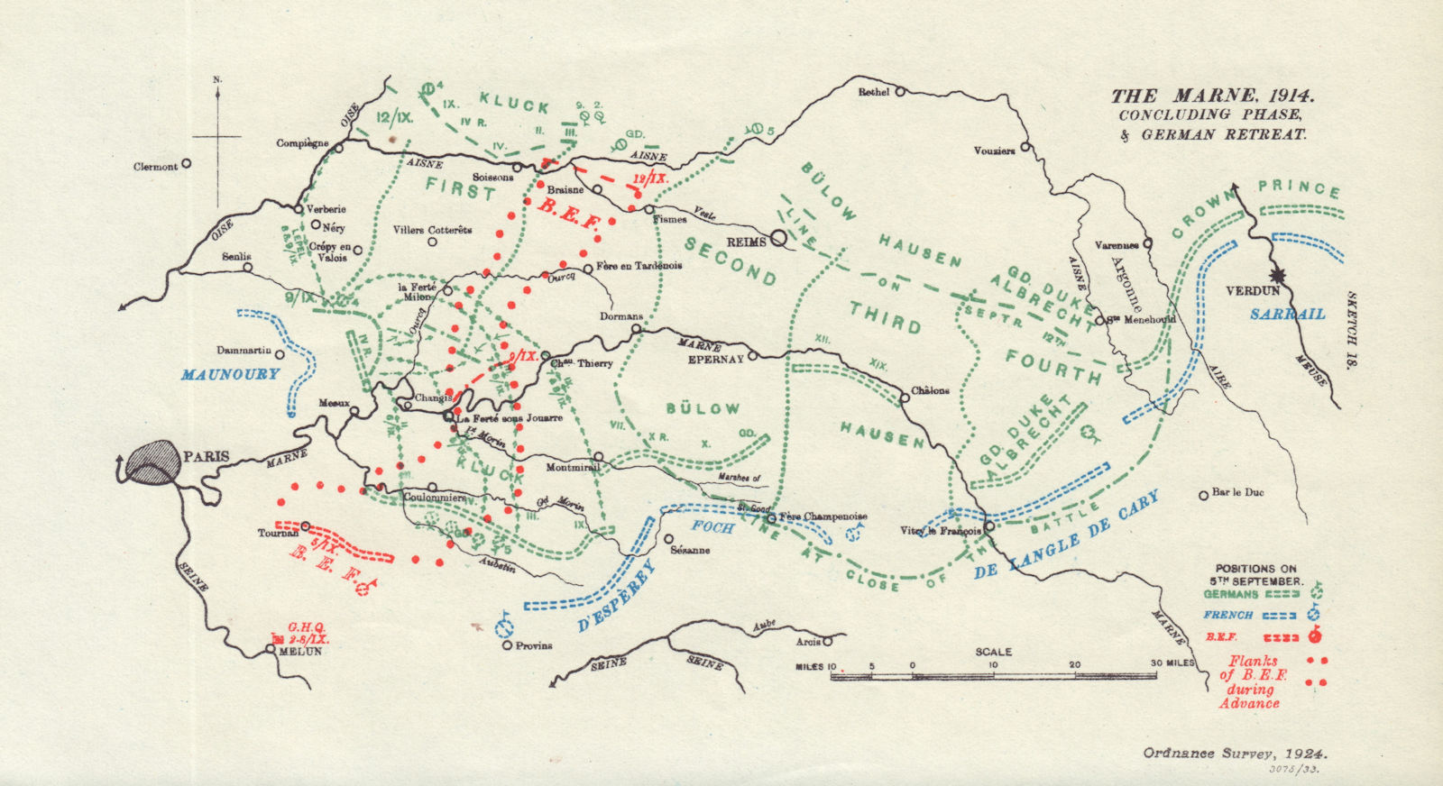 Battle of the Marne 5th Sept 1914. Concluding Phase & German Retreat 1933 map