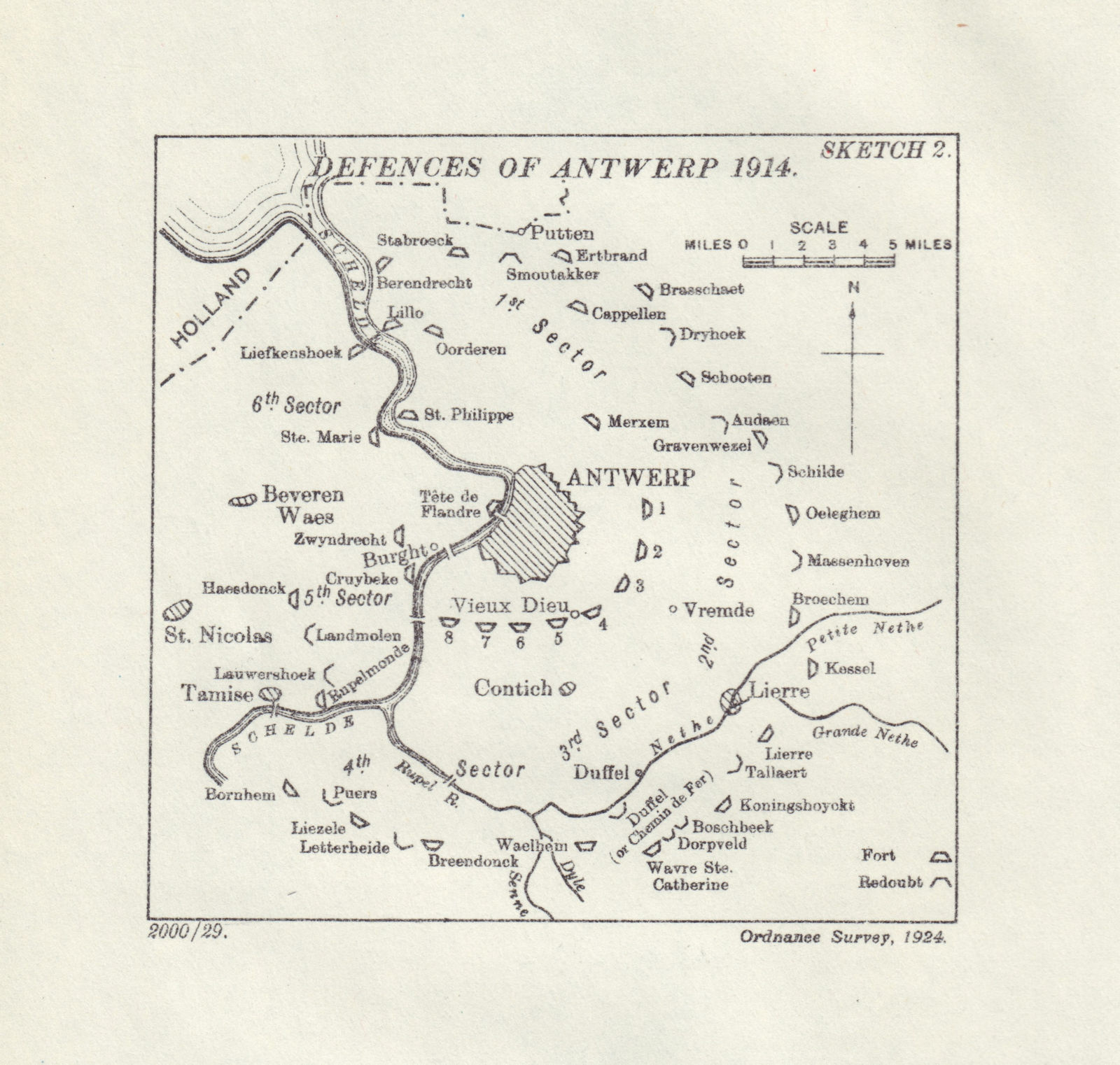Defences of Antwerp 1914 [Siege of Antwerp]. First World War. 1925 old map