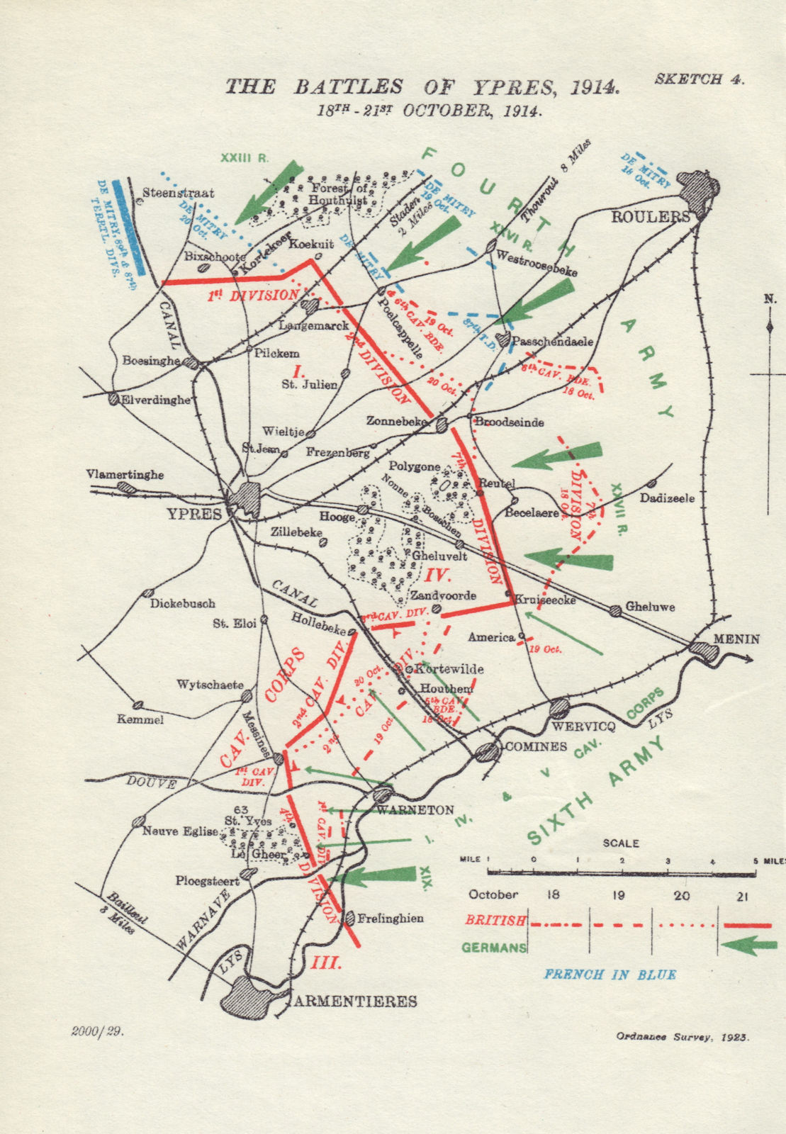 Associate Product Battle of Ypres. 18th-21st October, 1914. First World War. 1925 old map