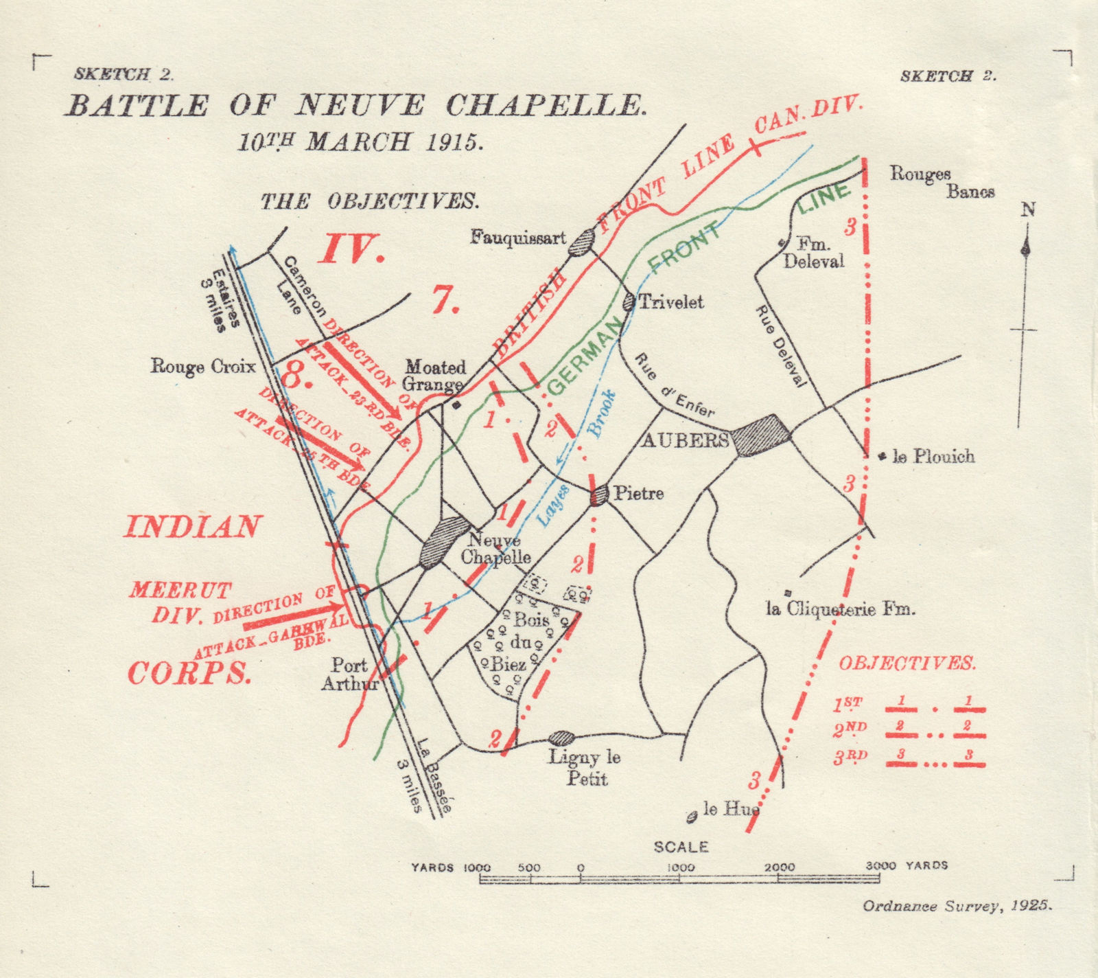 Associate Product Battle of Neuve Chapelle 10th March 1915. First World War. 1927 old map