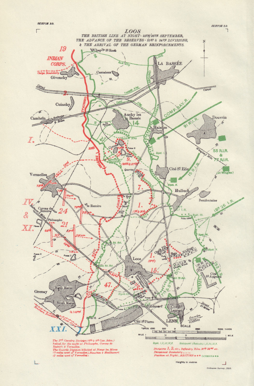 Battle of Loos. Night 25/26 Sept 1915. 21st & 24th Divisions. Trenches 1928 map
