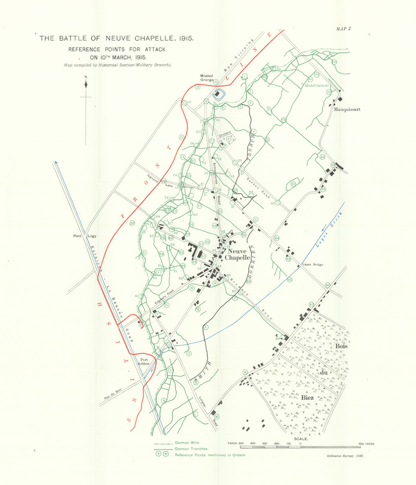 Associate Product Battle of Neuve Chapelle. Attack 10th March 1915. Trenches 1928 old map