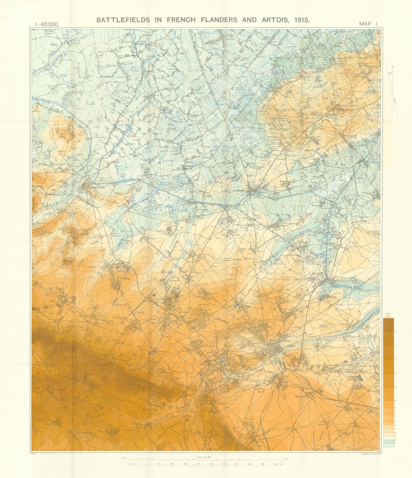 Associate Product Battlefields in French Flanders & Artois, 1915. First World War. 1927 old map
