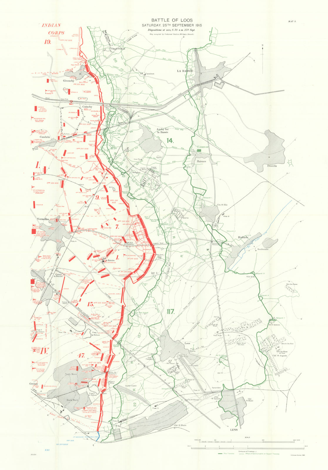 Associate Product Battle of Loos, 25th Sept 1915. Dispositions at zero, 6.30am. Trenches 1927 map