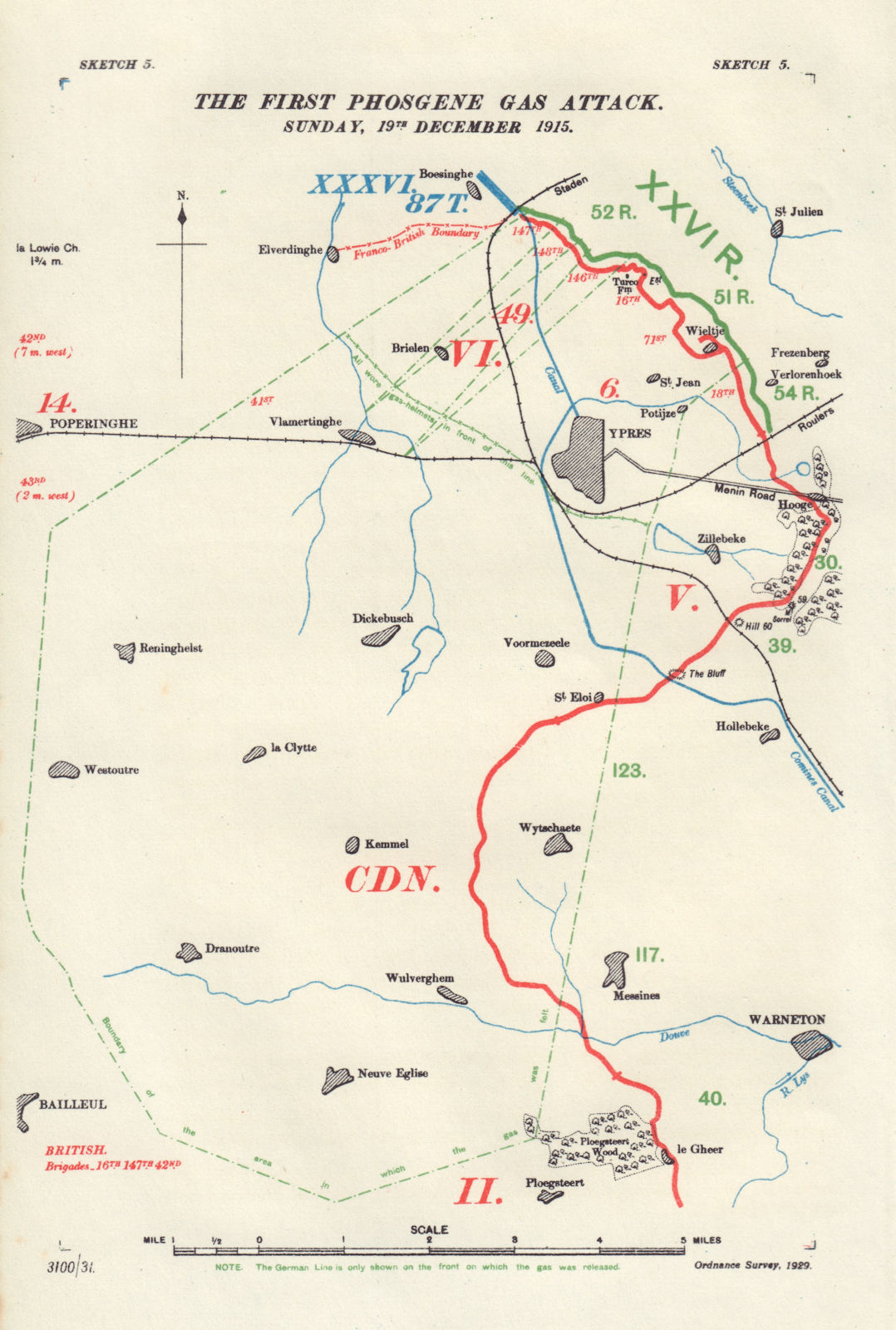 Associate Product Ypres. First Phosgene Gas Attack, 19th December 1915. Western Front 1932 map