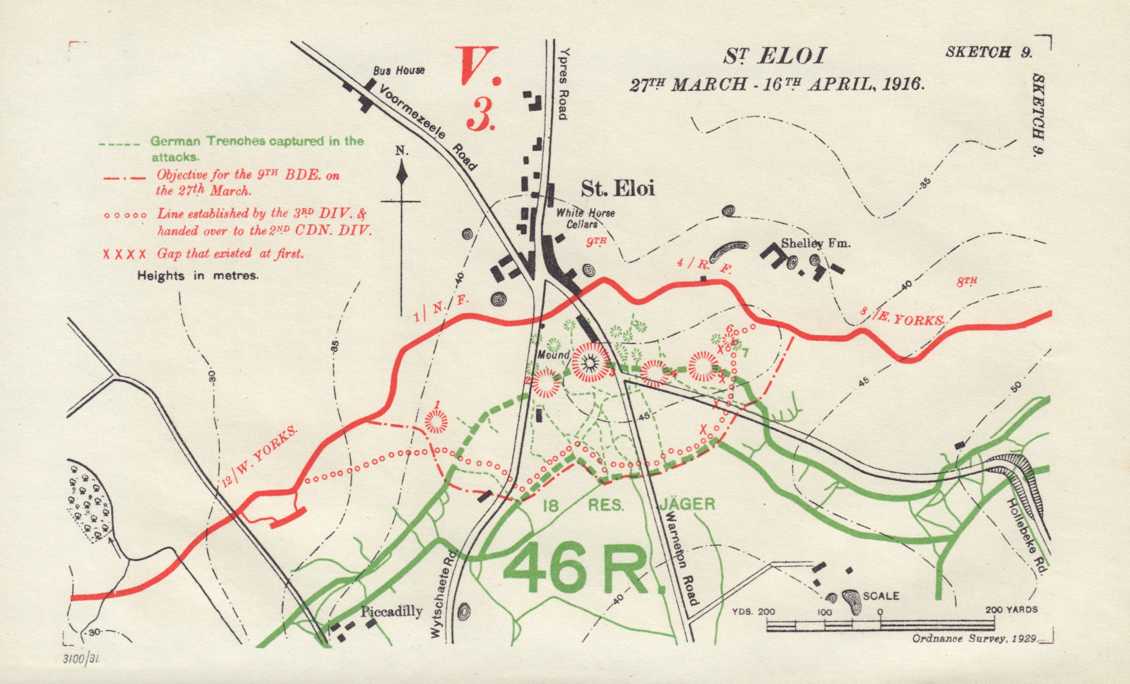 Battle of St Eloi, 27th March-16th April 1916. First World War Trenches 1932 map