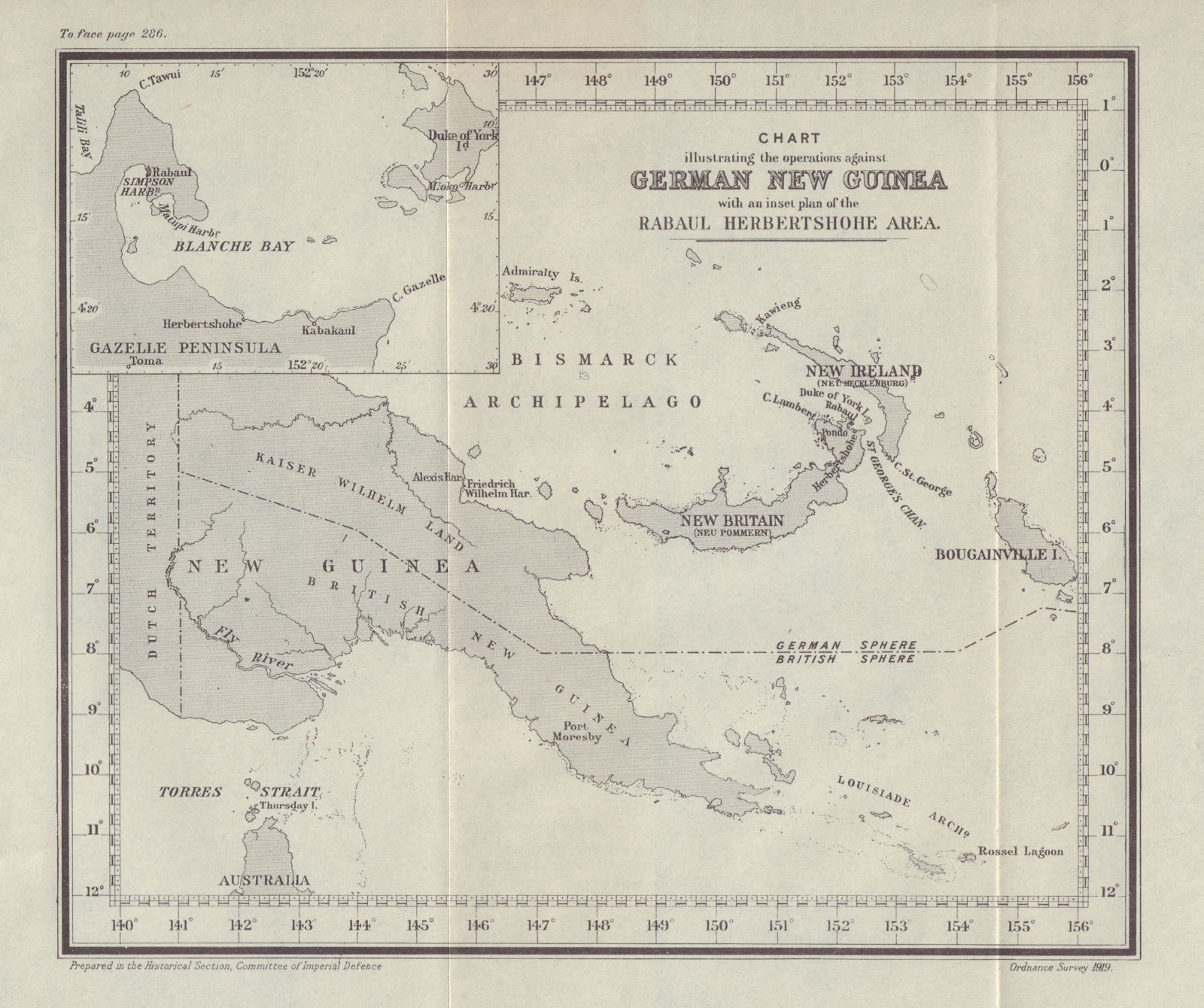 Australia Occupation of German New Guinea 1914. First World War. 1920 old map