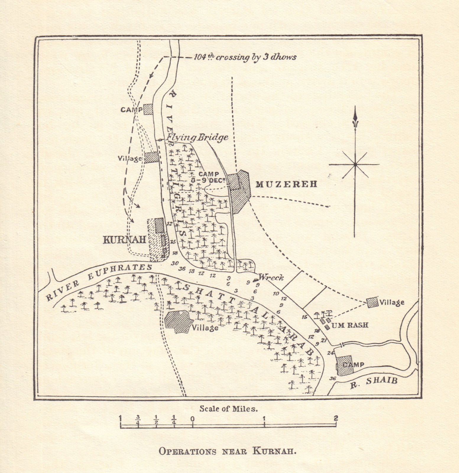 Associate Product Battle of Qurnah, December 1914. Kurnah. Mesopotamian Campaign. Iraq 1920 map