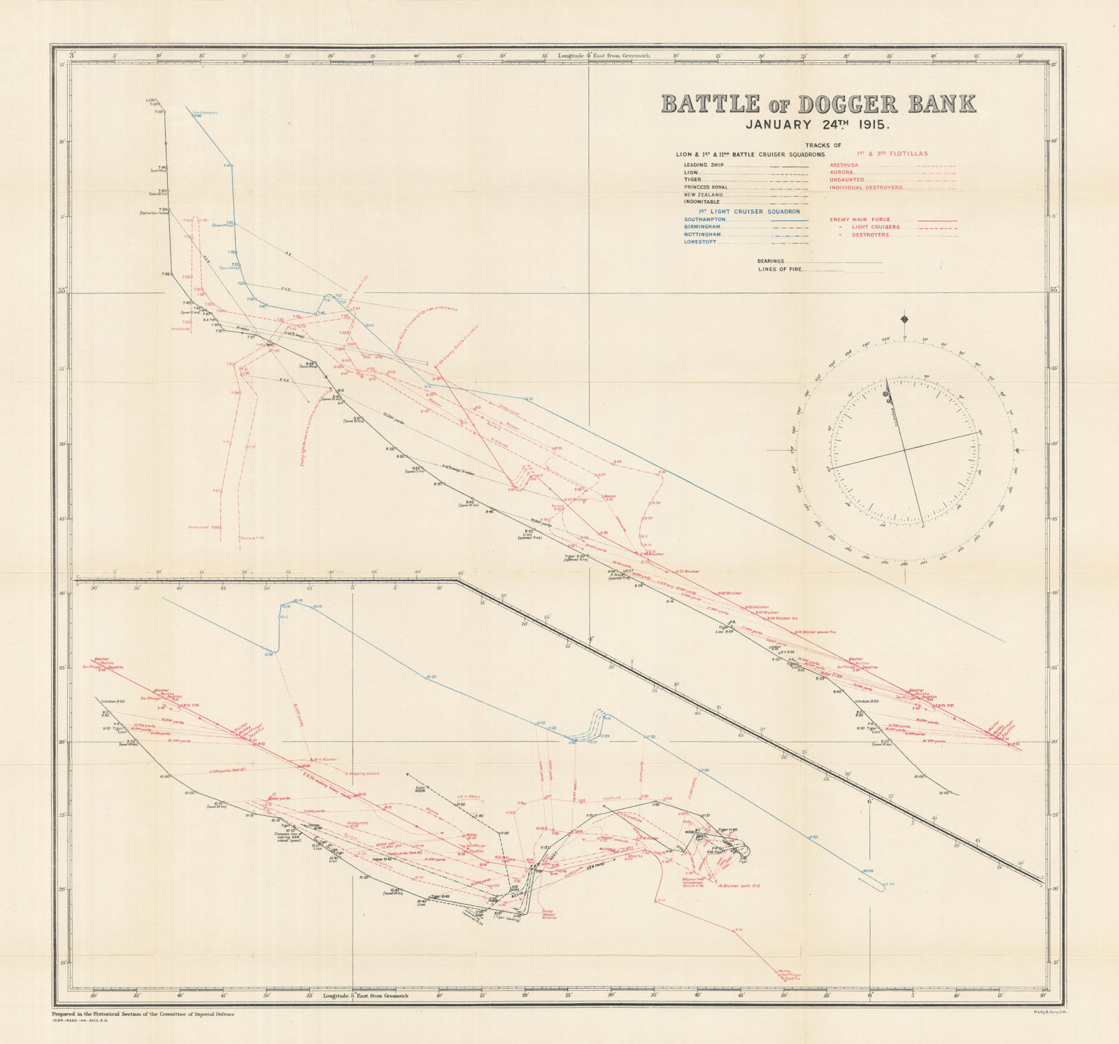 Associate Product Battle of Dogger Bank, January 24th 1915. First World War. 1921 old map