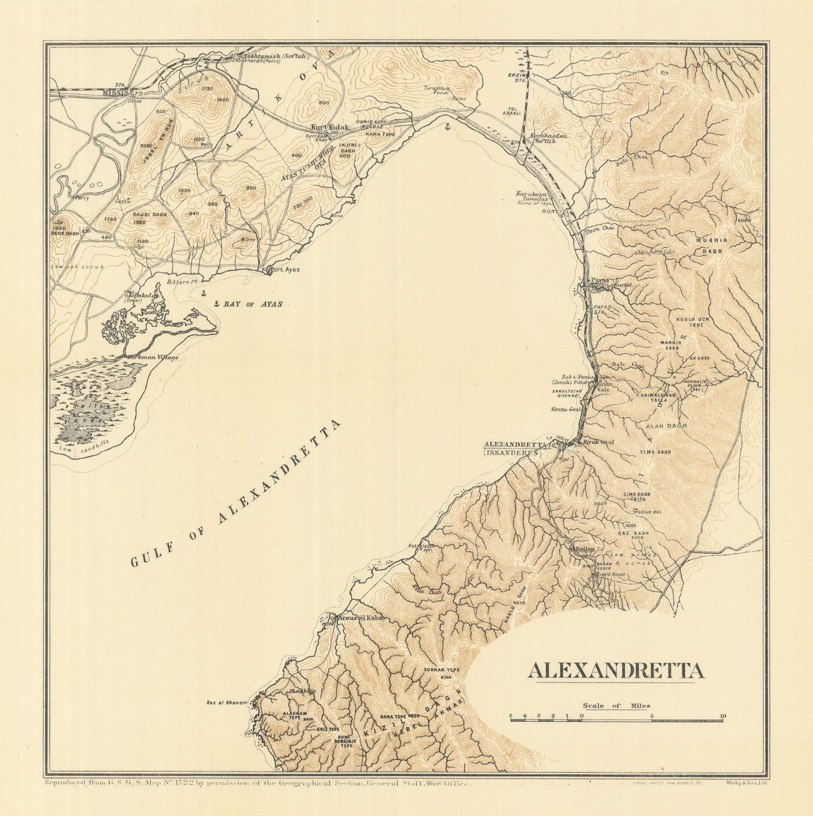 Alexandretta. Iskenderun. 1915. First World War. 1921 old antique map chart