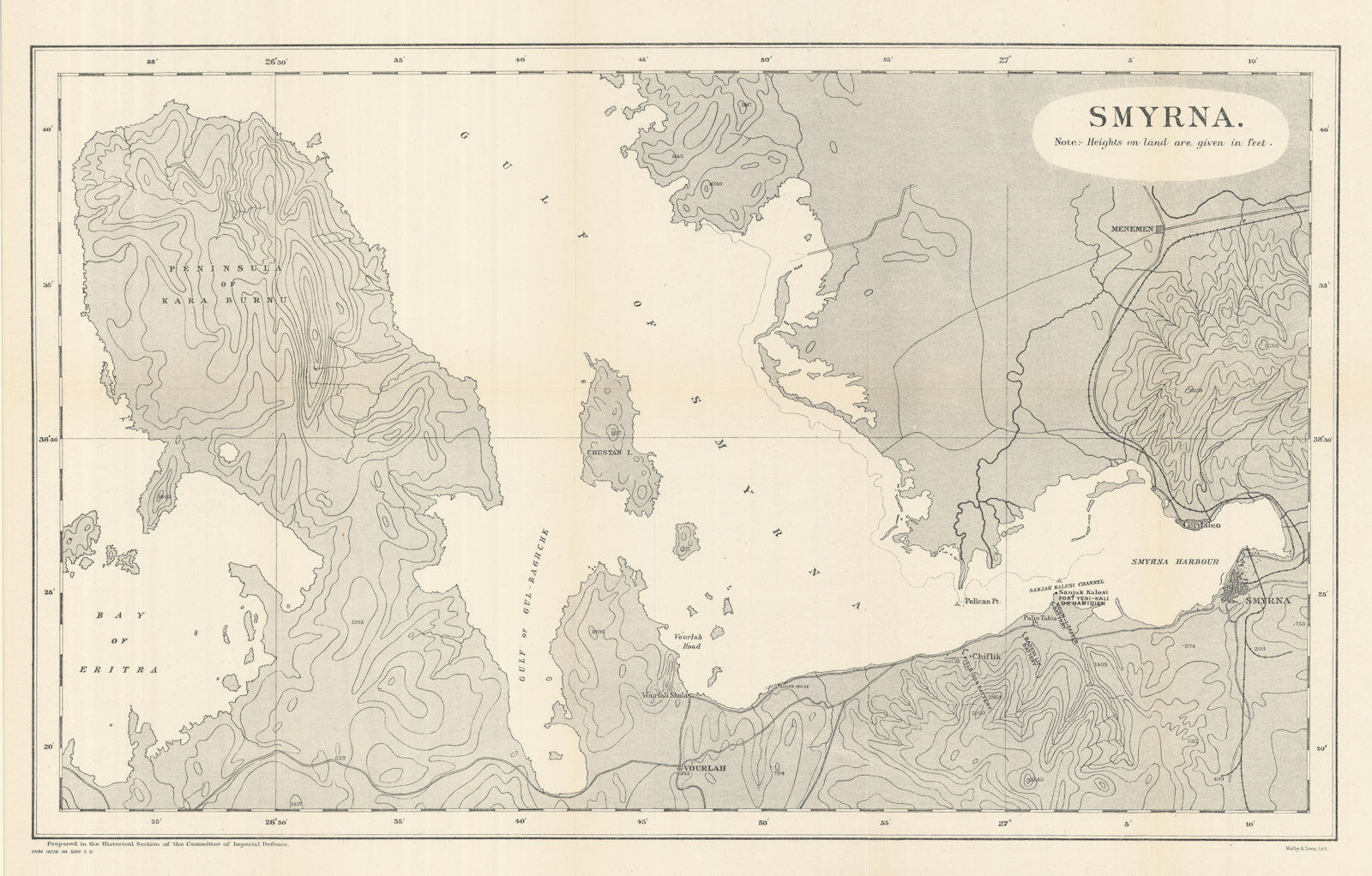 Gulf of Smyrna. Izmir. 1915. First World War. 1921 old antique map plan chart