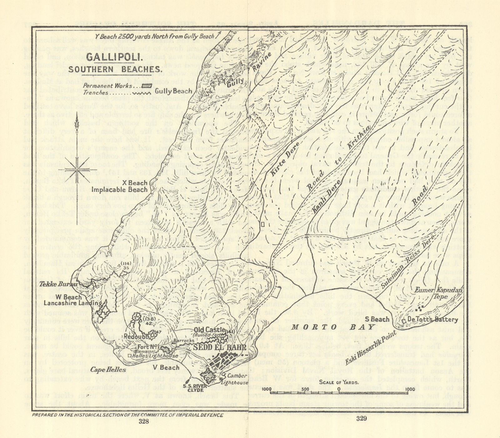 Gallipoli. Southern Beaches 1915. First World War. 1921 old antique map chart