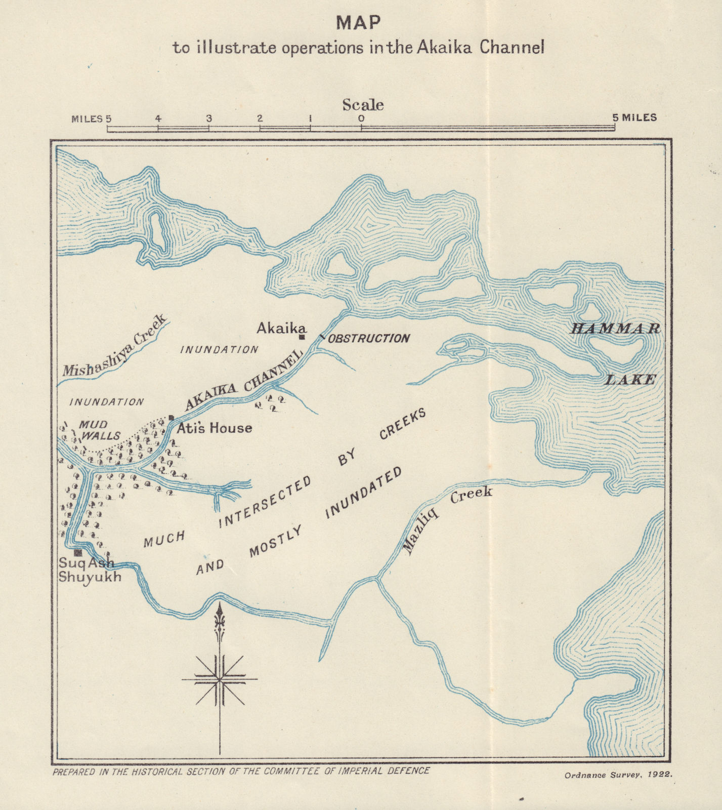 Associate Product Akaika/Ukaikah Channel operations, 1915. Mesopotamian Campaign. WW1. 1923 map