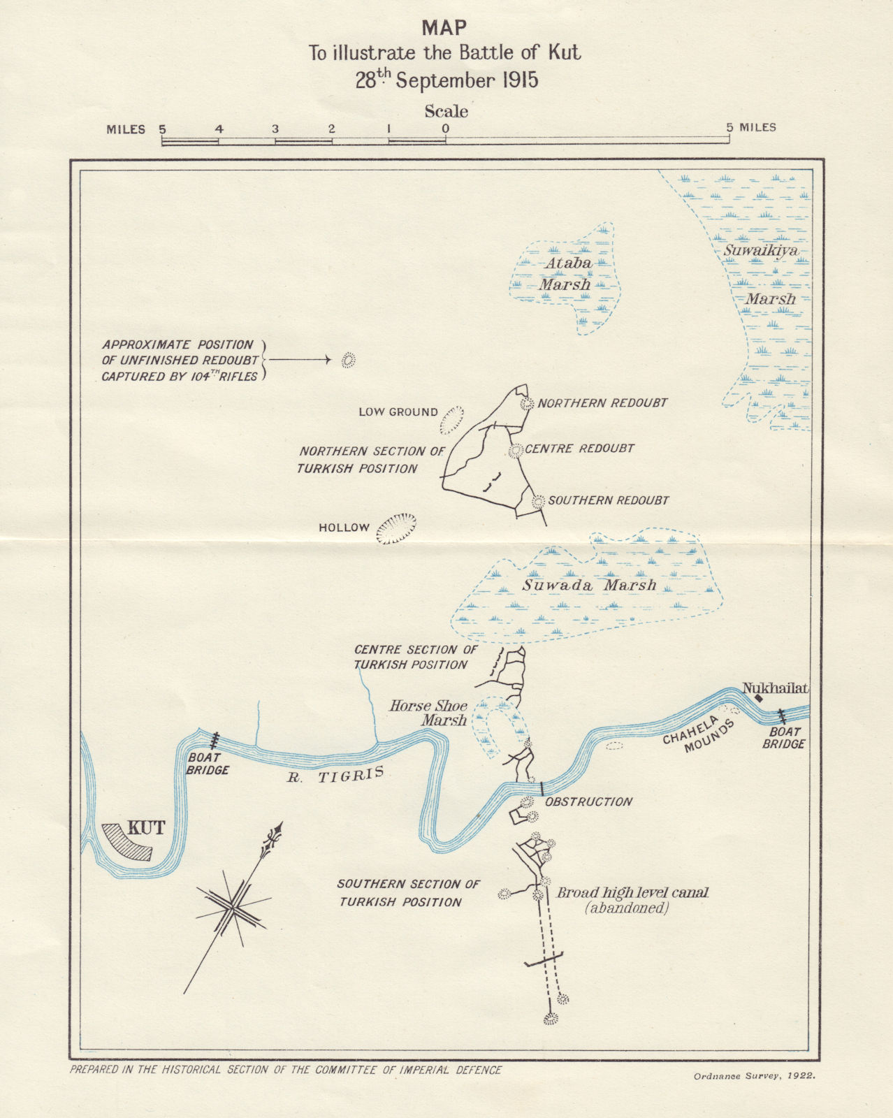 Battle of Battle of Es Sinn, 28th September 1915. Kut. Mesopotamia Iraq 1923 map