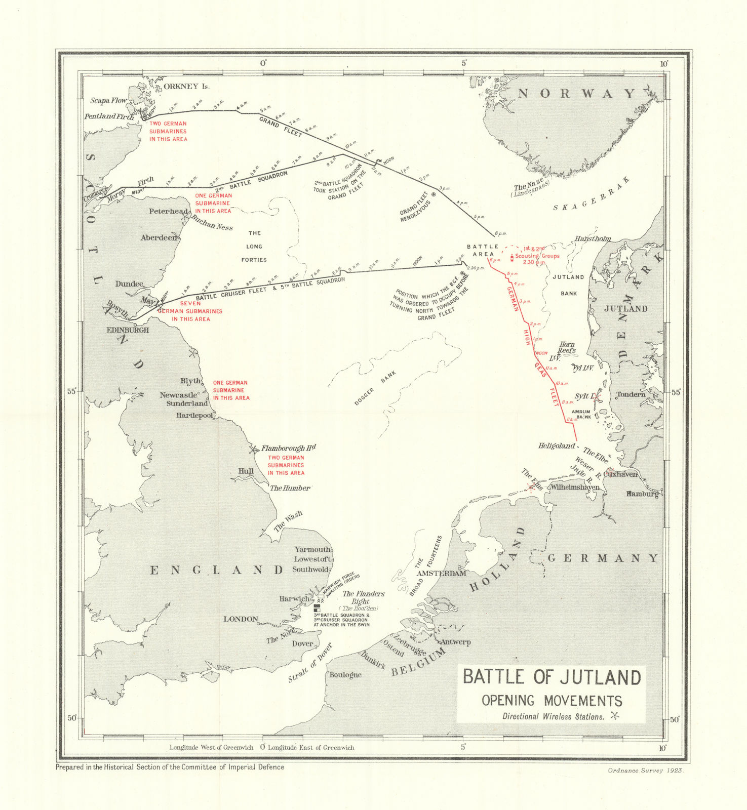 Associate Product Battle of Jutland. Opening Movements. 31 May 1916. WW1. 1923 old antique map