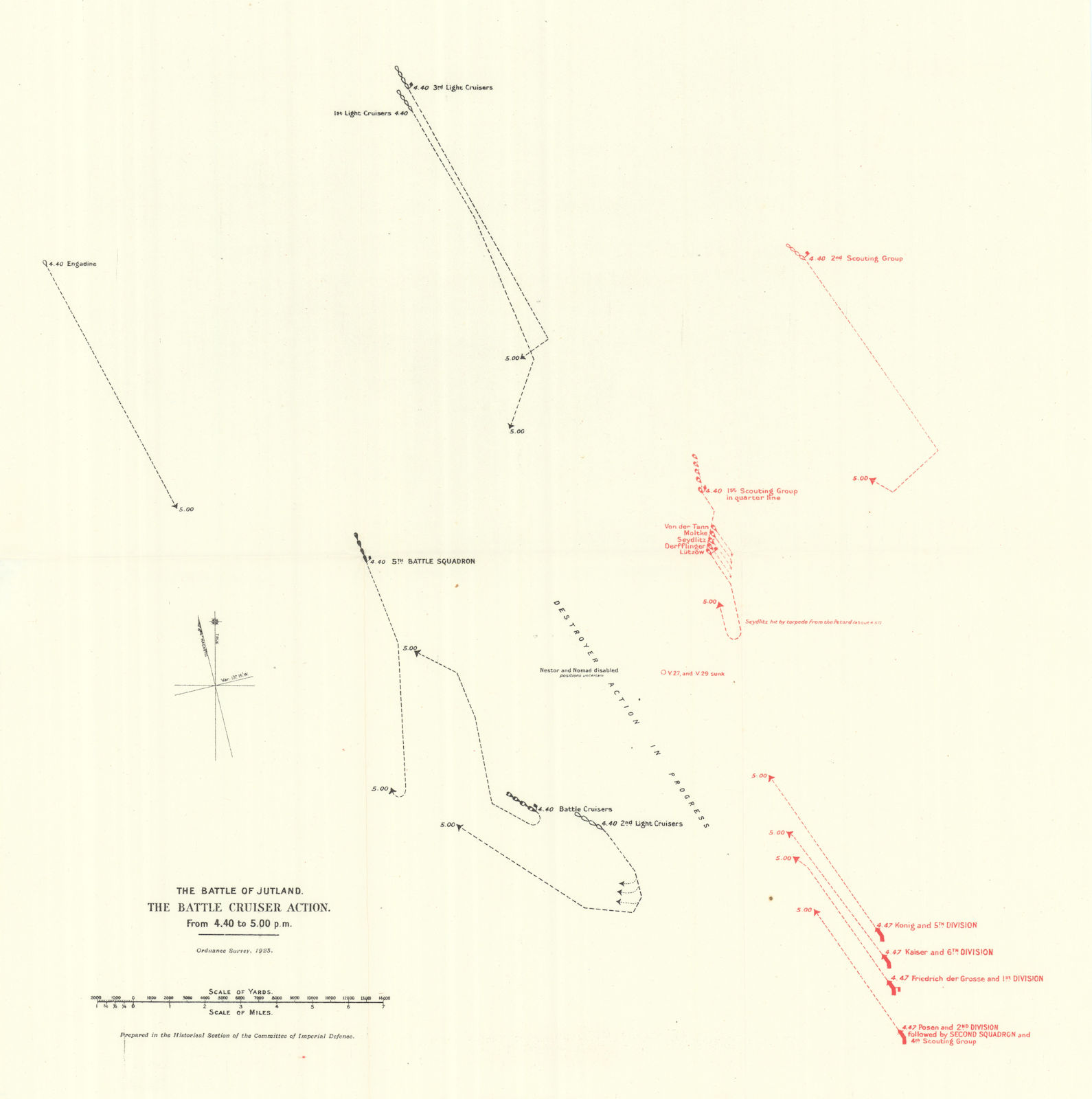 Associate Product Battle of Jutland. Battle Cruiser Action 4.40-5.00 pm 31 May 1916. WW1. 1923 map