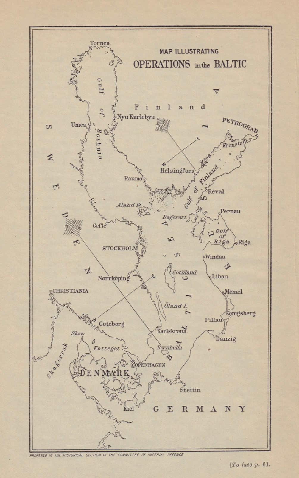 Map illustrating operations in the Baltic 1915. First World War. 1923 old