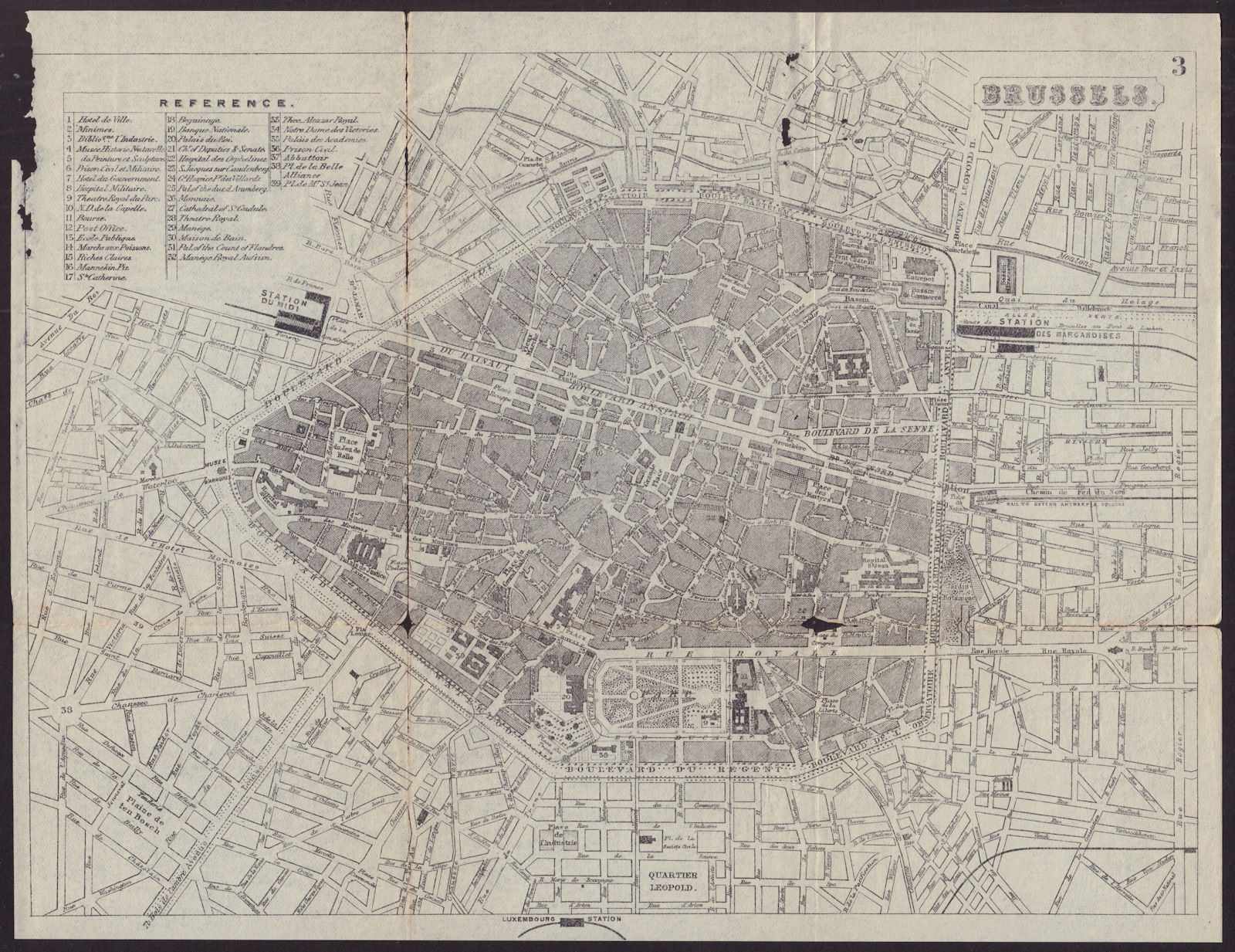 BRUSSELS BRUSSEL BRUXELLES antique town plan city map. Belgium. BRADSHAW c1899