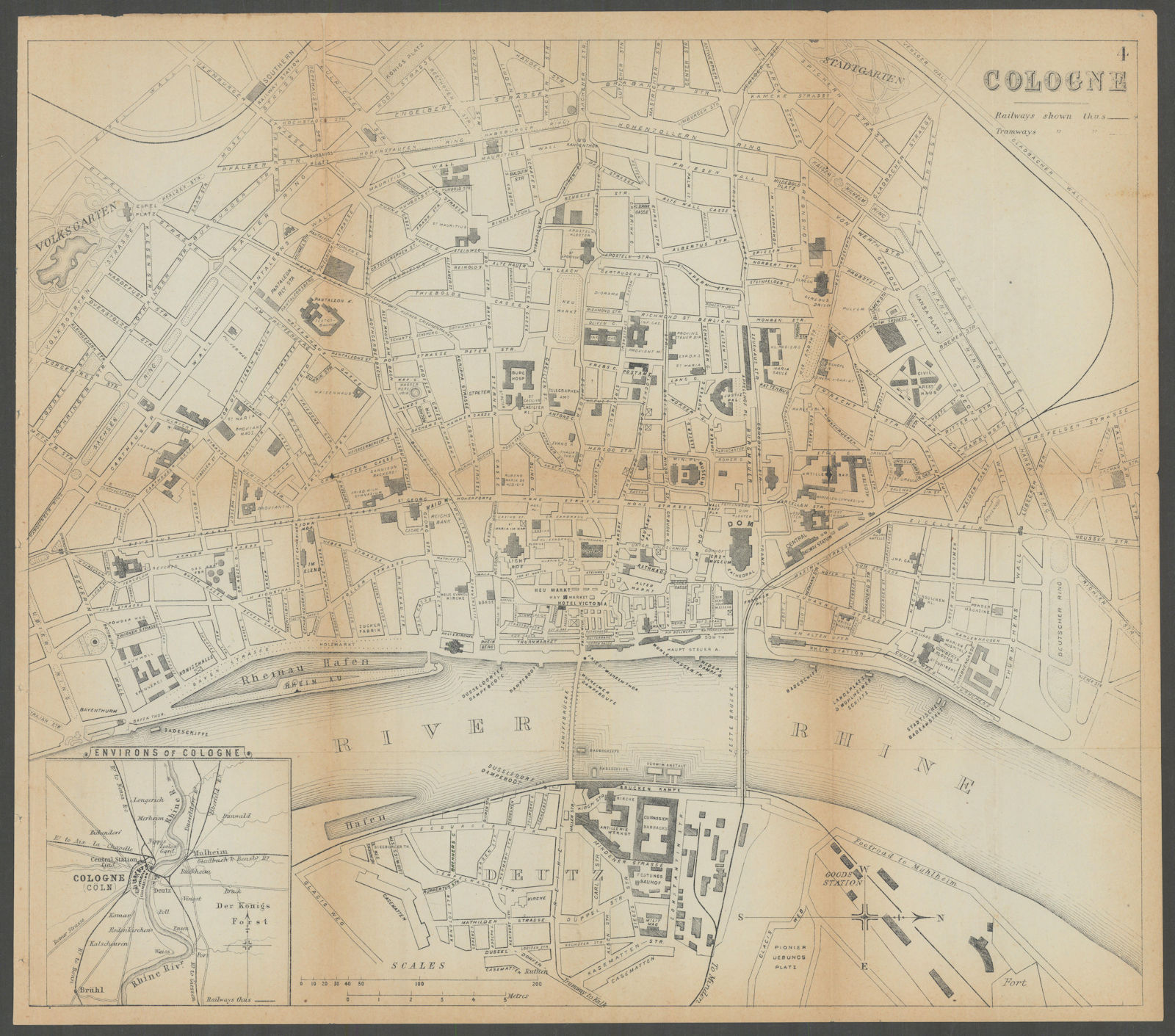 COLOGNE KOLN KÖLN antique town plan city map. Germany. BRADSHAW c1899 old