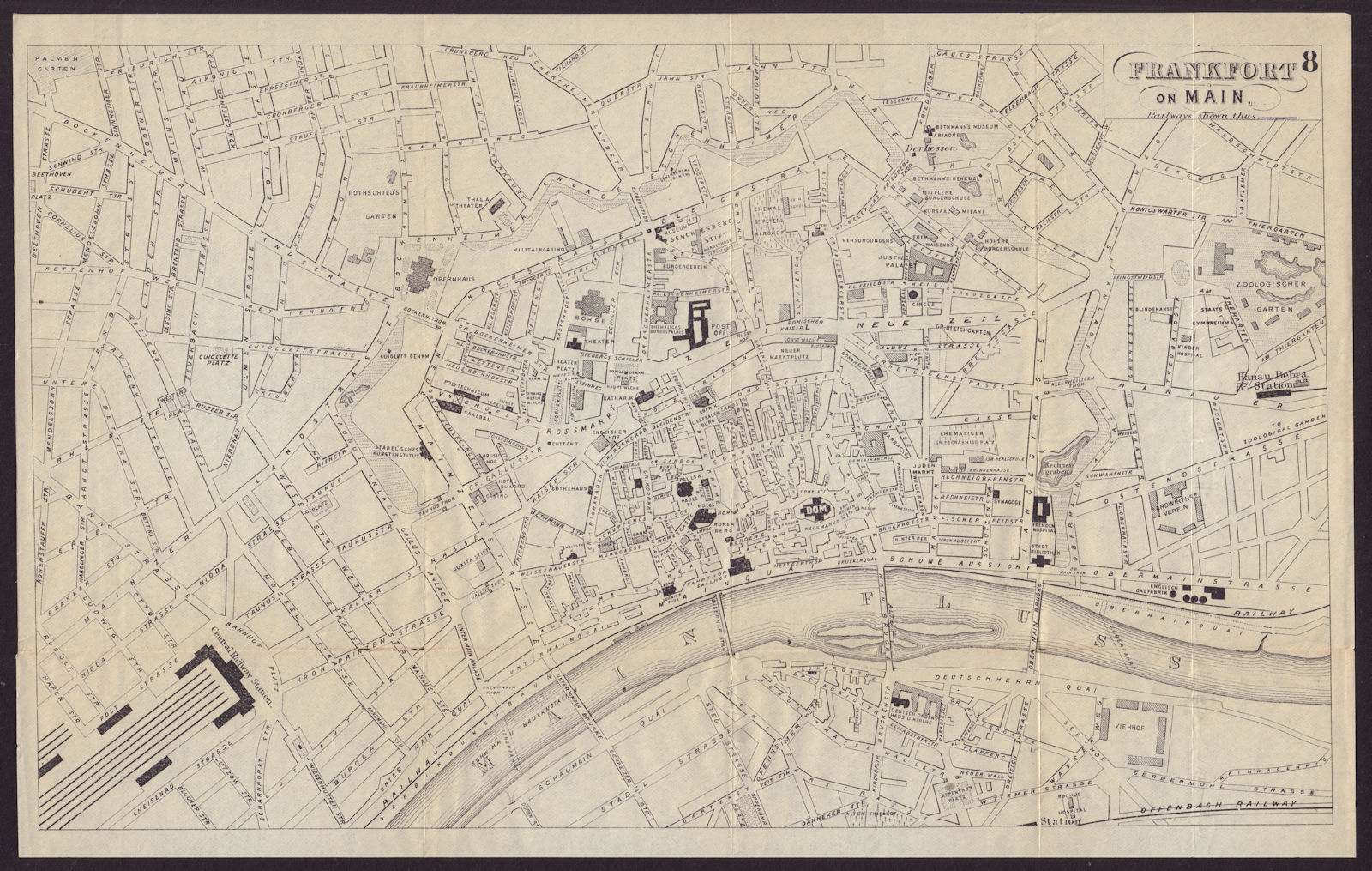 FRANKFURT AM MAIN antique town plan city map. Germany. BRADSHAW c1899 old