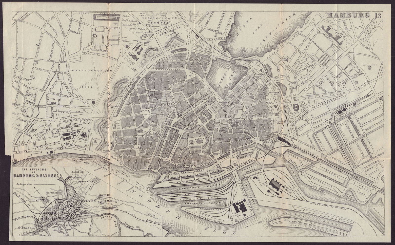 HAMBURG antique town plan city map. Germany. BRADSHAW c1899 old
