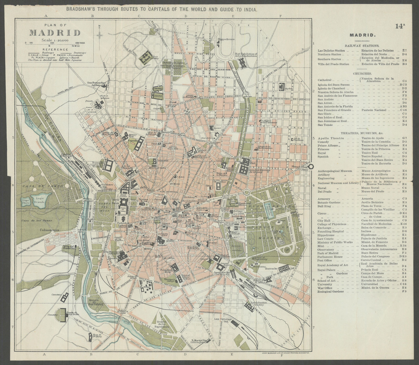 MADRID antique town plan city map. Spain. BRADSHAW c1899 old chart