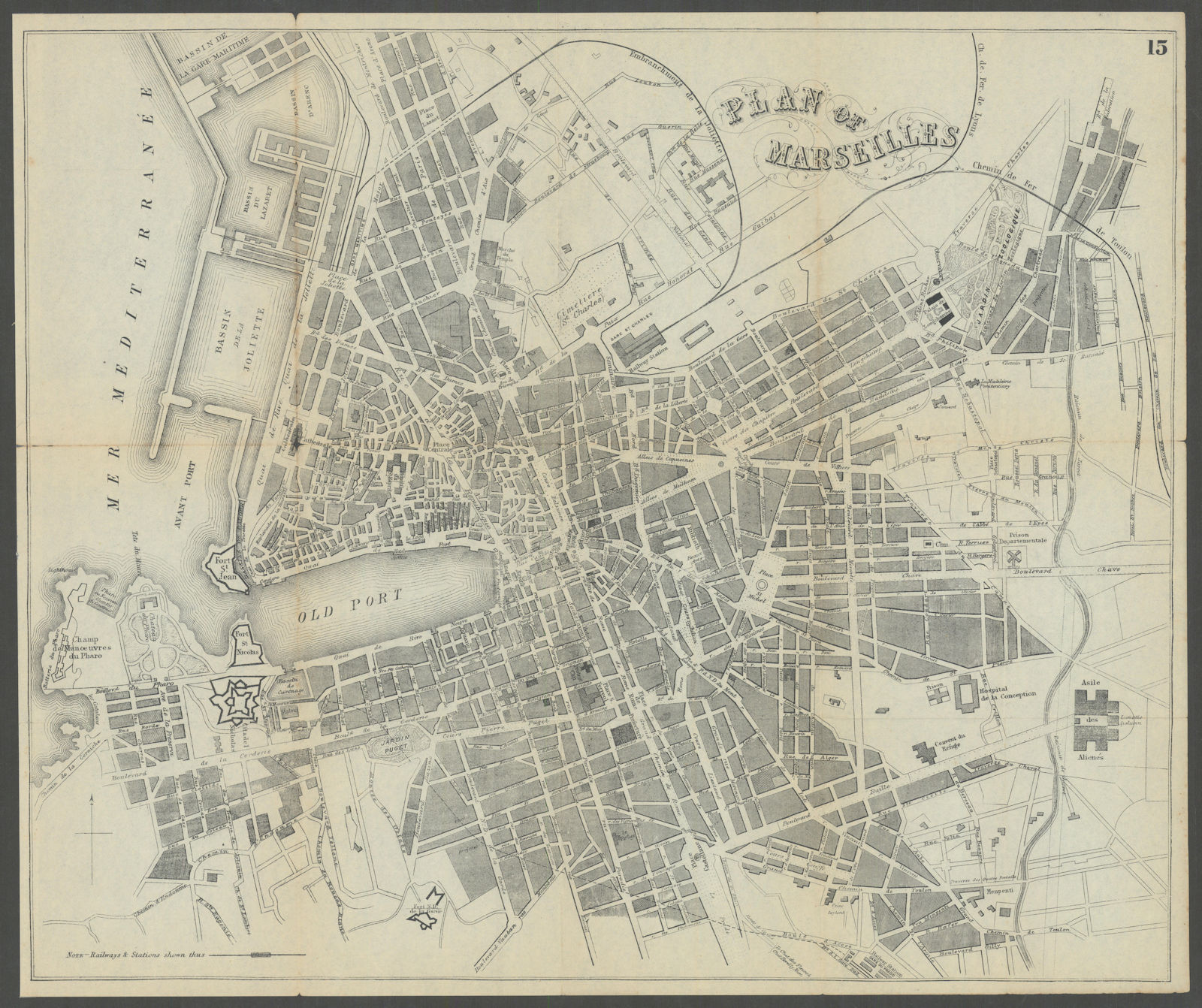 MARSEILLES antique town plan city map. France. BRADSHAW c1899 old