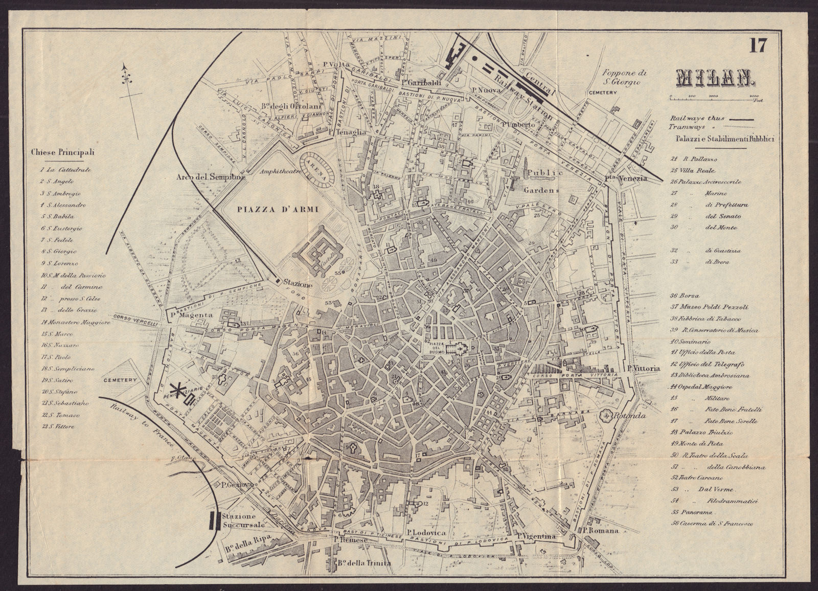 MILAN MILANO antique town plan city map. Italy. BRADSHAW c1899 old
