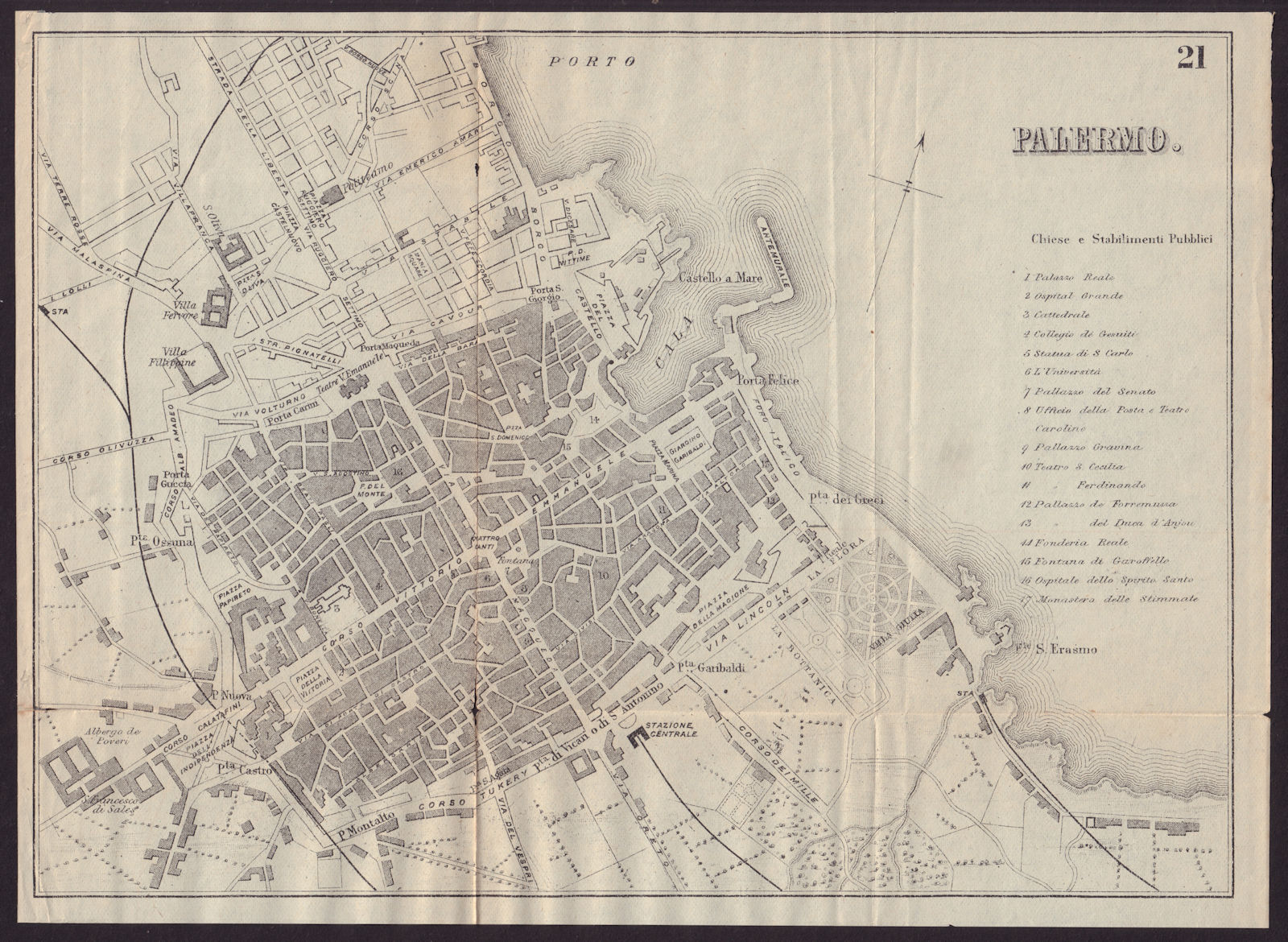 PALERMO antique town plan city map. Italy. BRADSHAW c1899 old