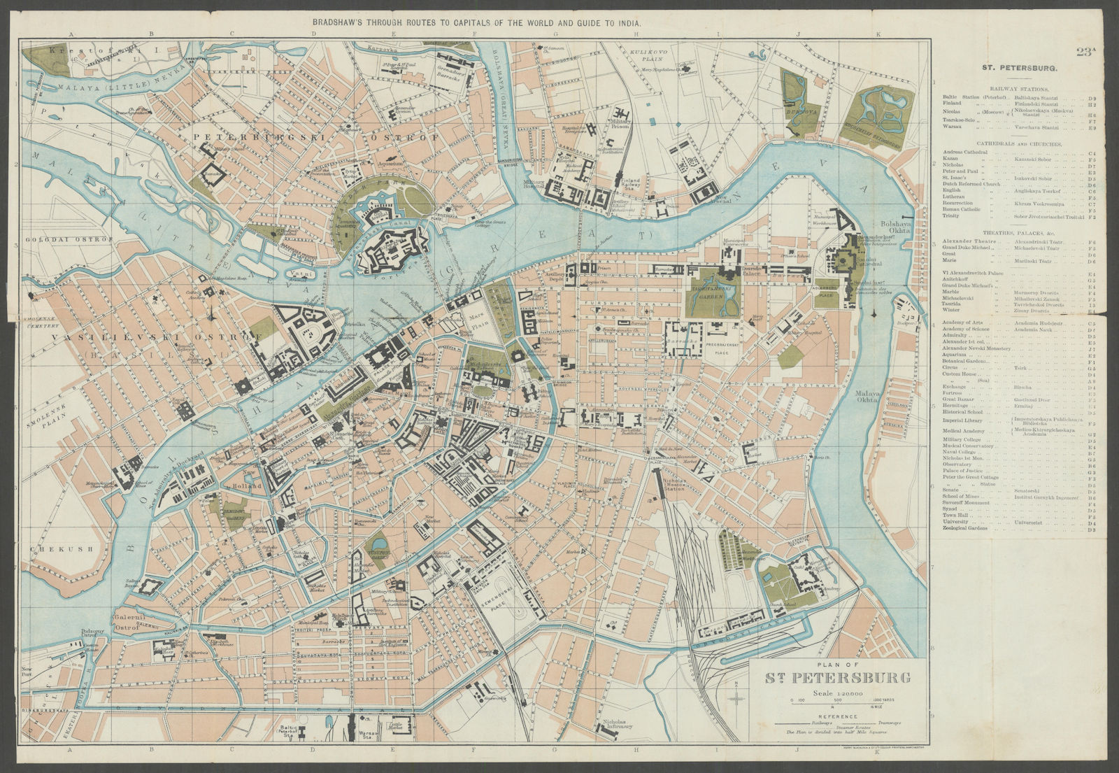 ST. PETERSBURG antique town plan city map. Russia. BRADSHAW c1899 old