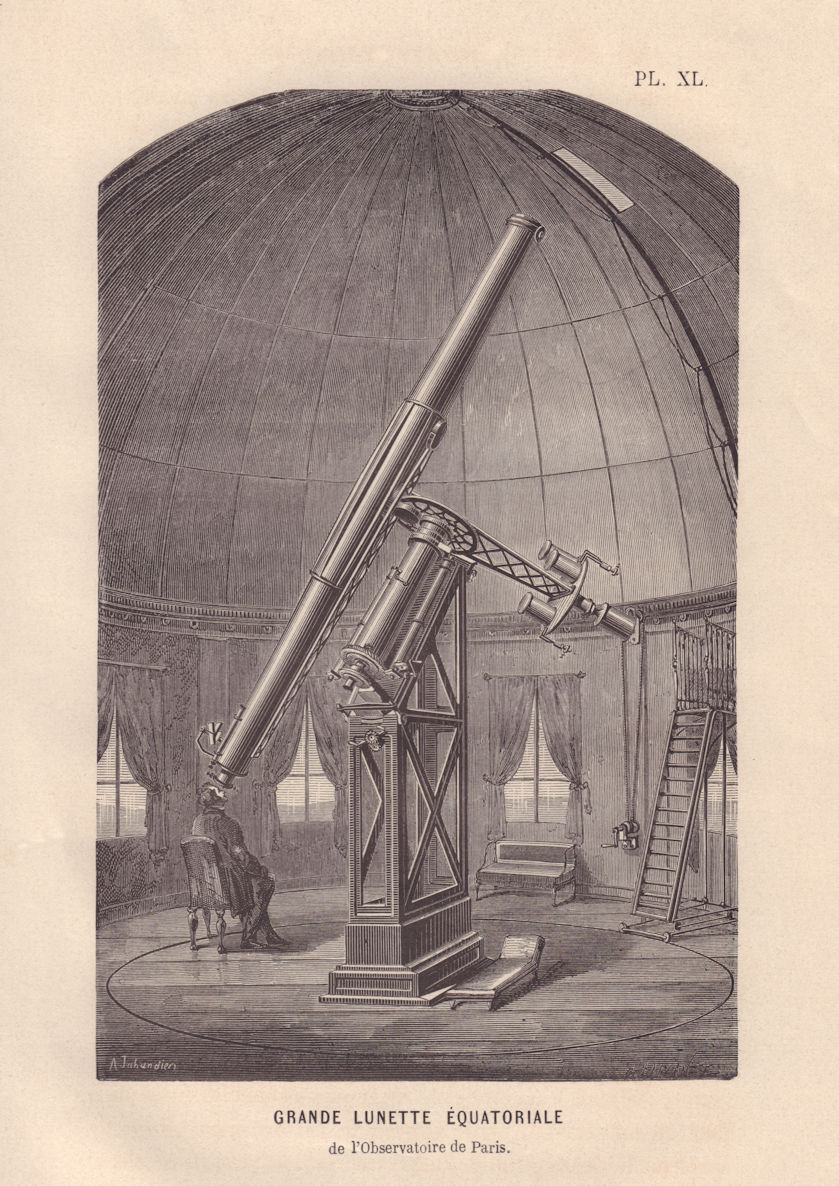 ASTRONOMY. Great telescope, Paris observatory 1866 old antique print picture