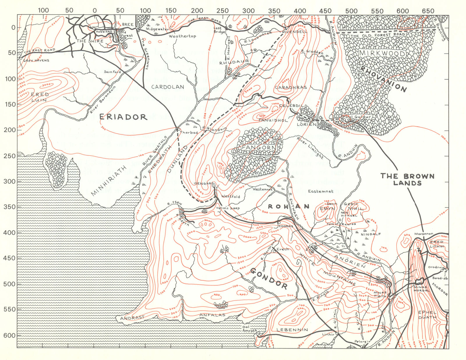 Part of north-west Middle-earth. Frodo's route. TOLKIEN/STRACHEY 1981 old map