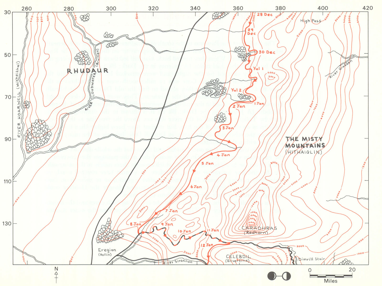 MIDDLE-EARTH The Misty Mountains. Frodo's route. TOLKIEN/STRACHEY 1981 old map