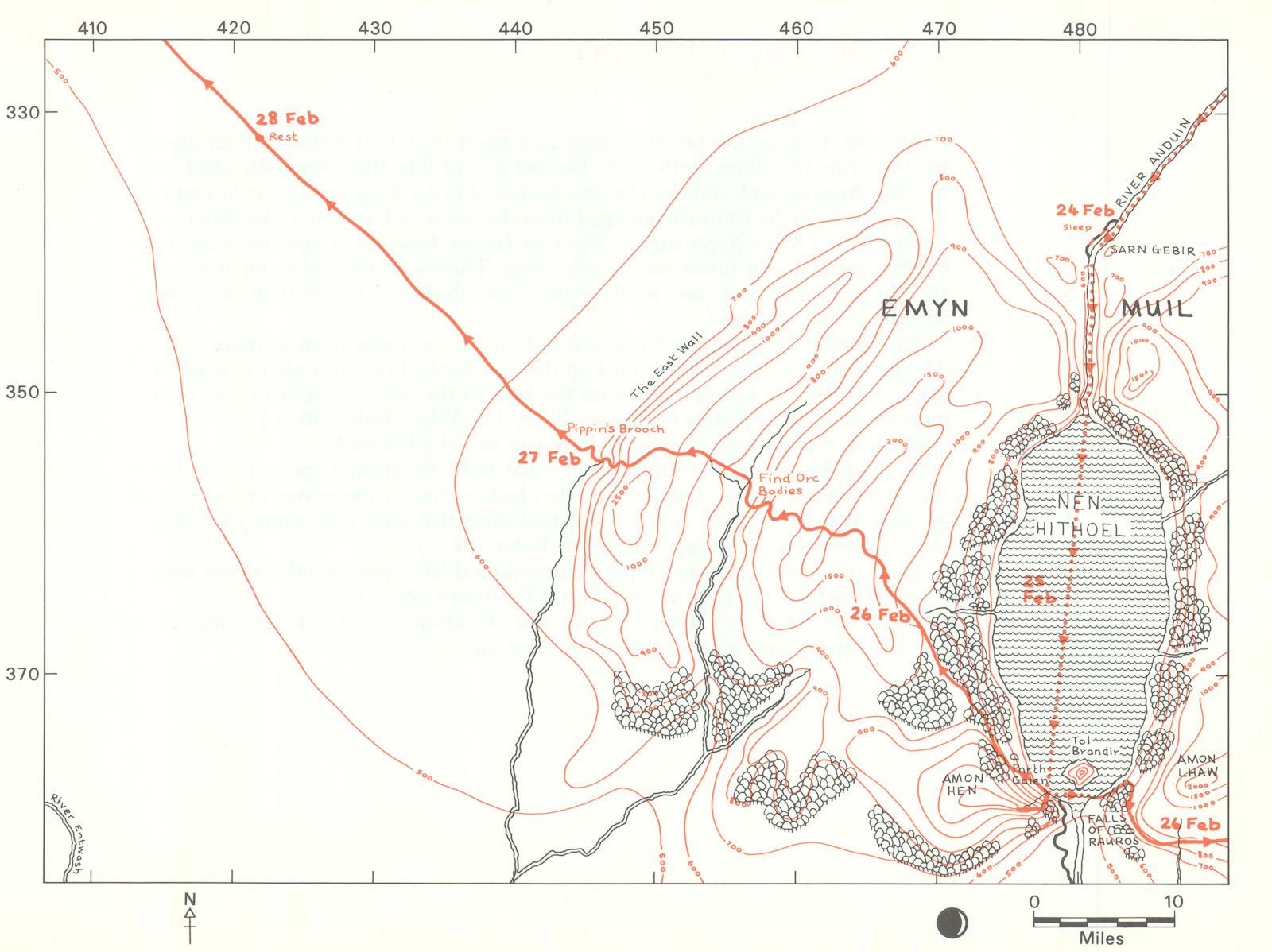 MIDDLE-EARTH Eastemnet & Nen Hithoel. Frodo's route. TOLKIEN/STRACHEY 1981 map
