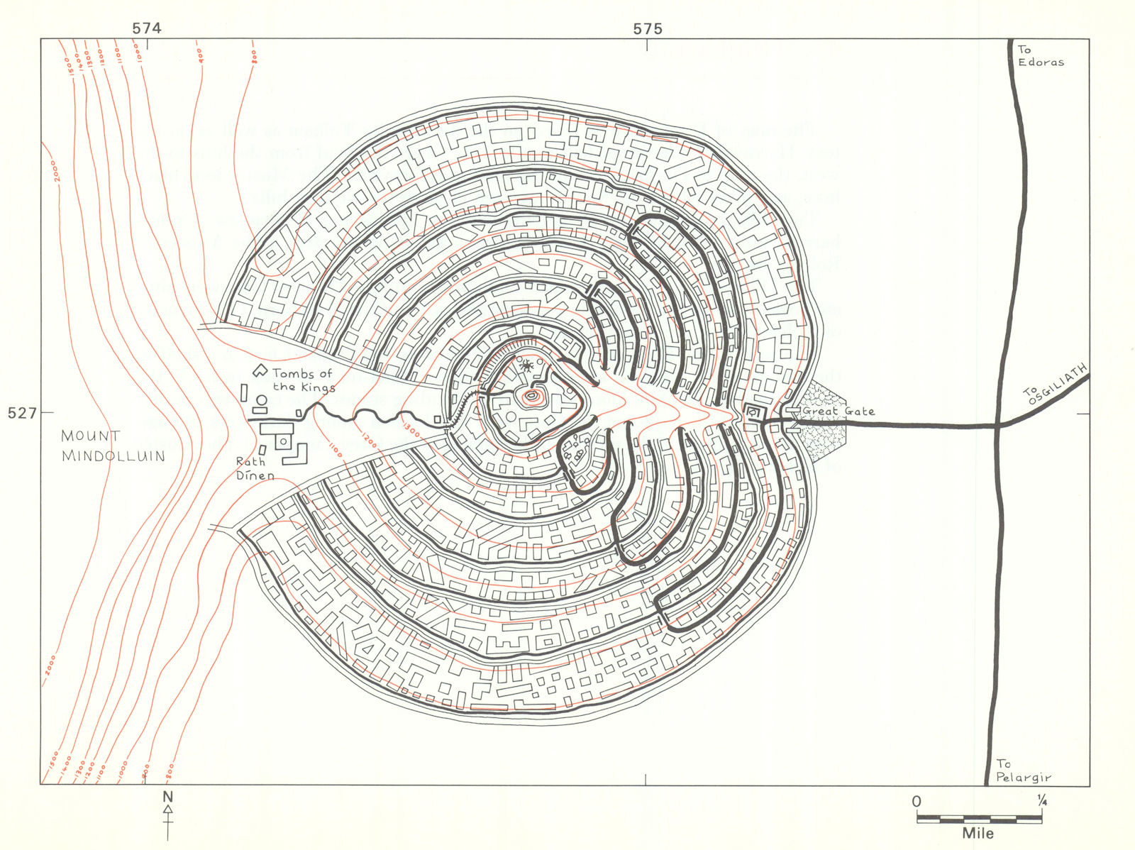 MIDDLE-EARTH Minas Tirith. Frodo's route. TOLKIEN/STRACHEY 1981 old map