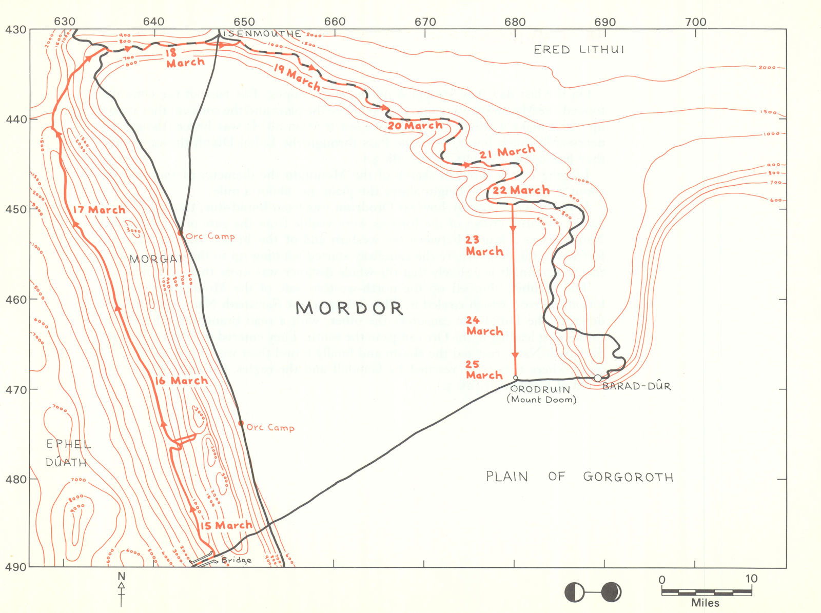 MIDDLE-EARTH Gorgoroth & Mount Doom. Frodo's route. TOLKIEN/STRACHEY 1981 map