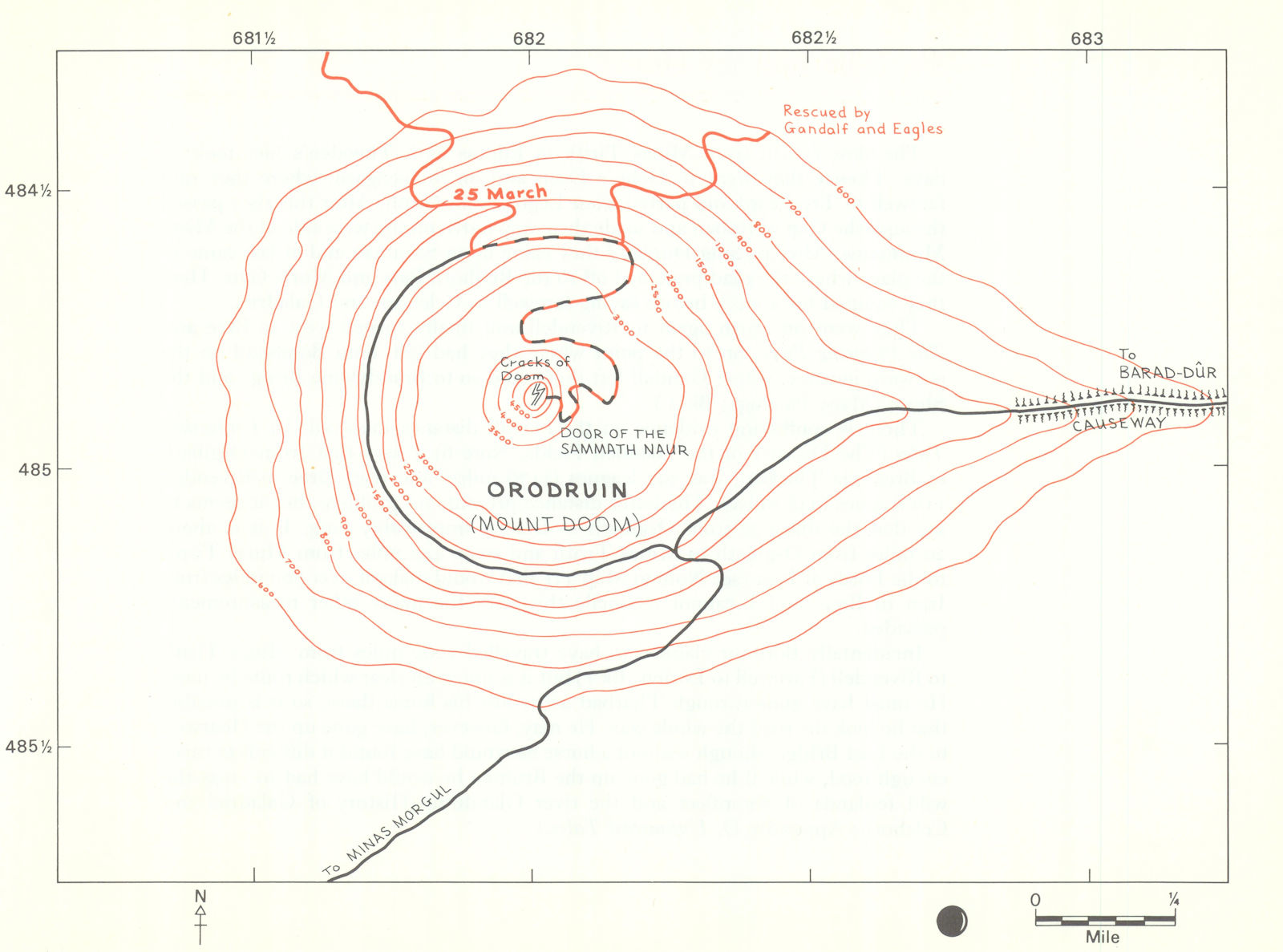 MIDDLE-EARTH Orodruin. Mount Doom. Frodo's route. TOLKIEN/STRACHEY 1981 map