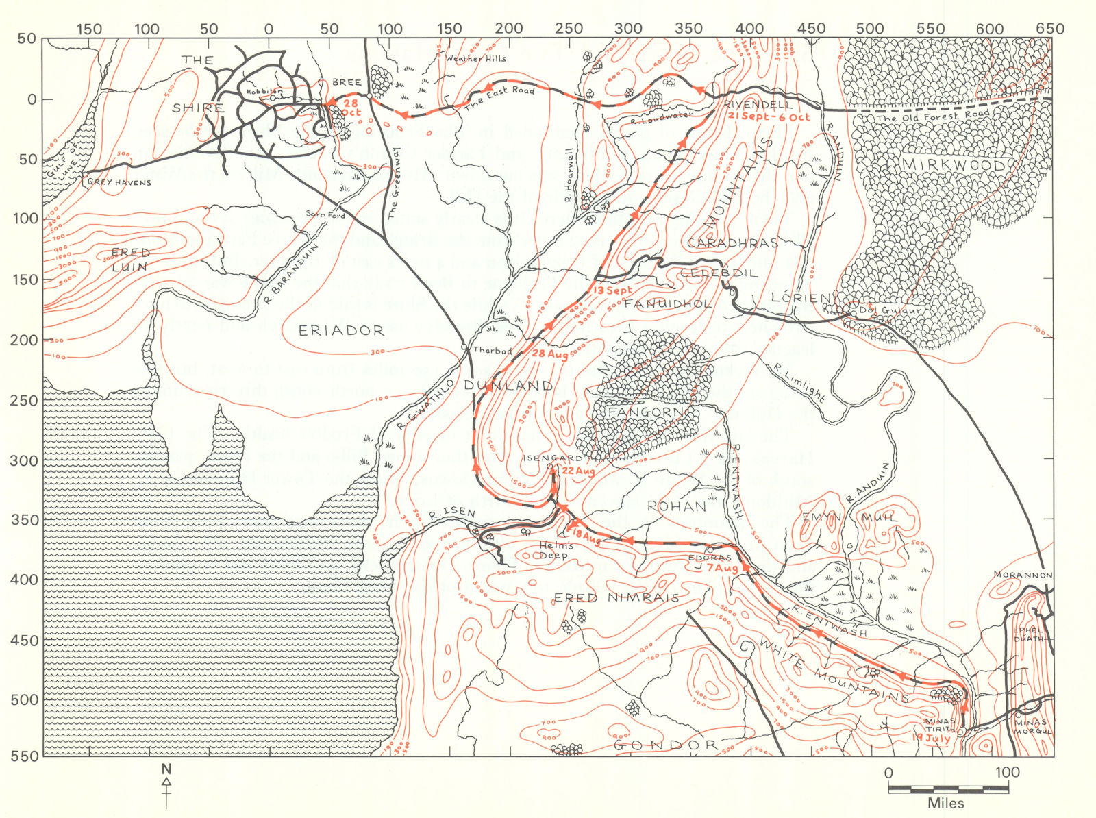 MIDDLE-EARTH The Journey Home. Frodo's route. TOLKIEN/STRACHEY 1981 old map