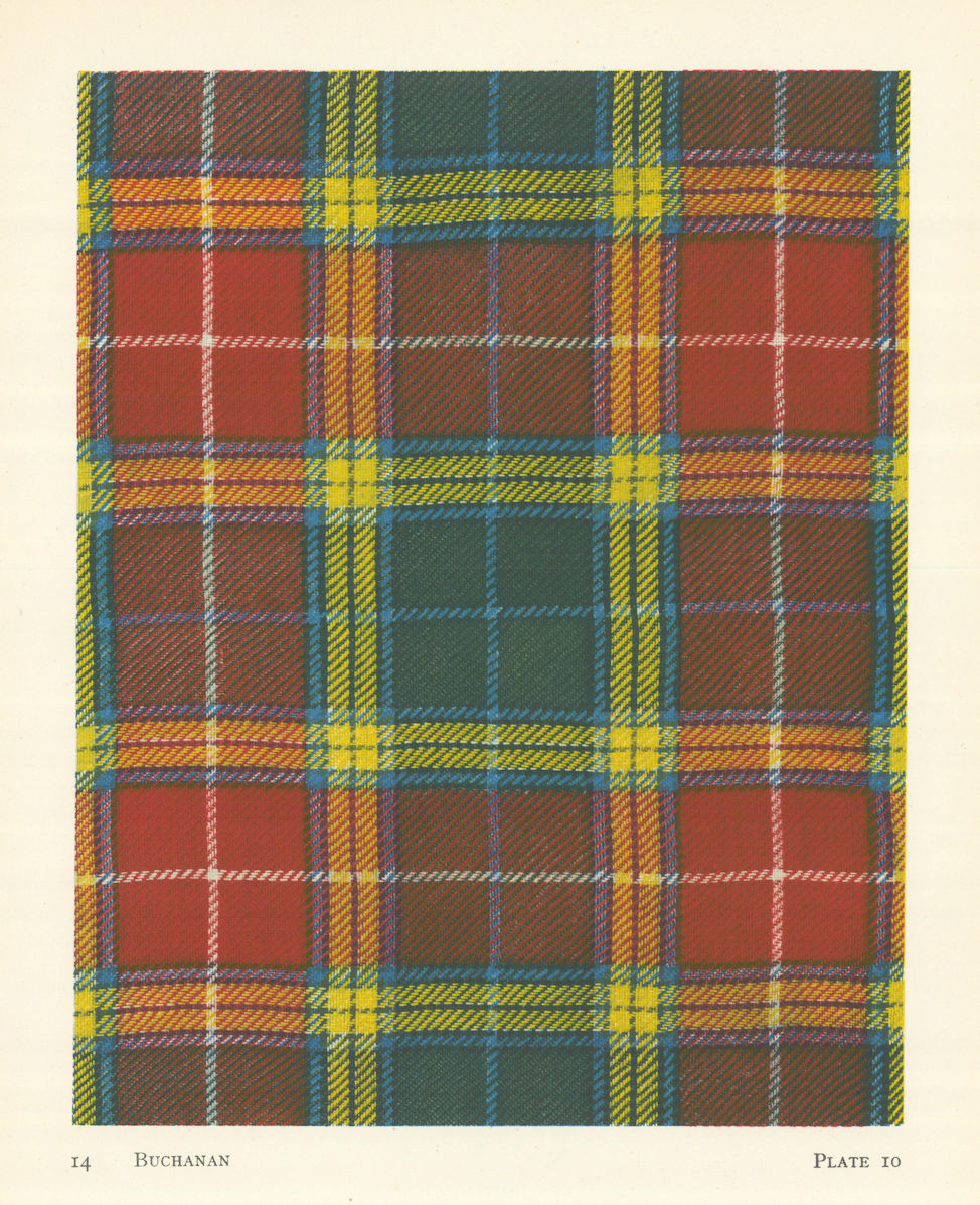 Buchanan Tartan. Scotland  1950 old vintage print picture
