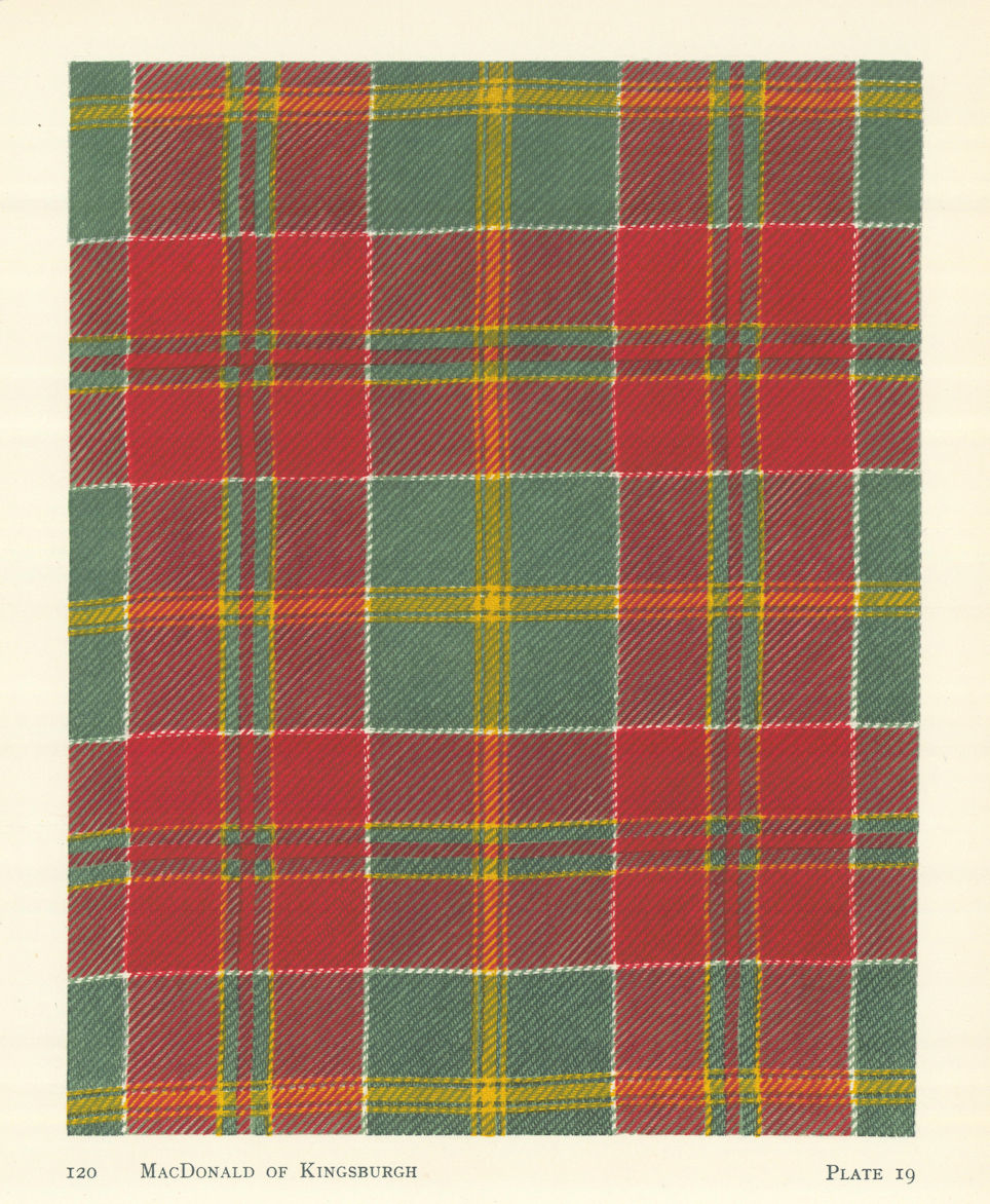 Macdonald of Kingsburgh Tartan. Scotland 1950 old vintage print picture