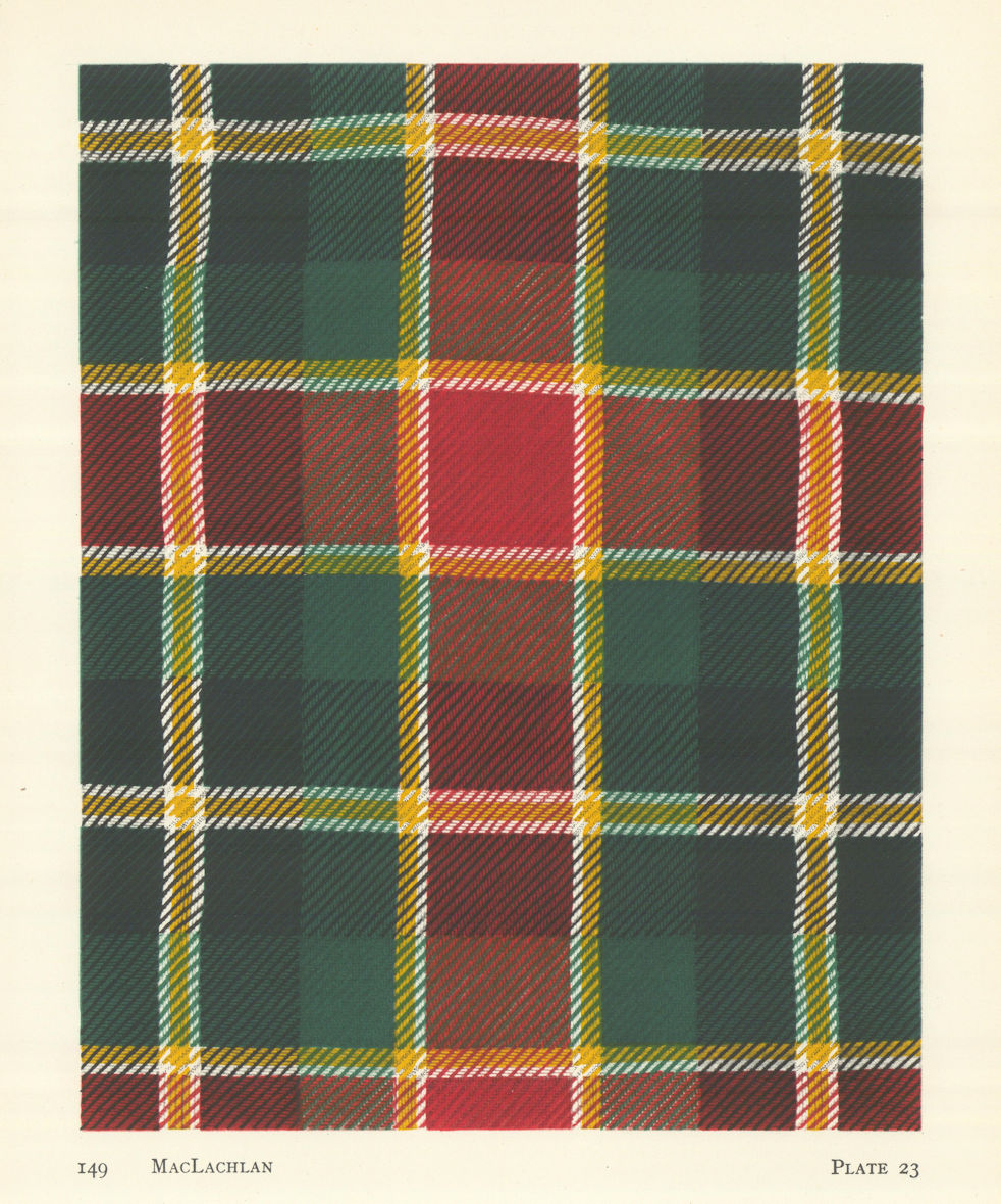 Maclachlan Tartan. Scotland 1950 old vintage print picture