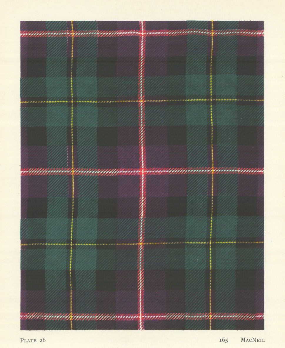 Macneil Tartan. Scotland 1950 old vintage print picture