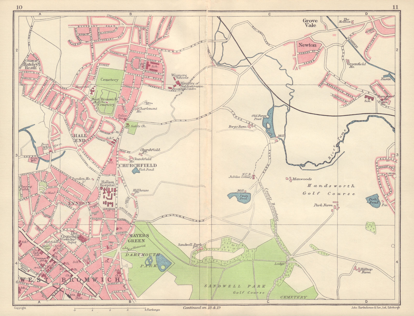 BIRMINGHAM NORTH West Bromwich Churchfield Hateley Heath Sandwell 1954 old map