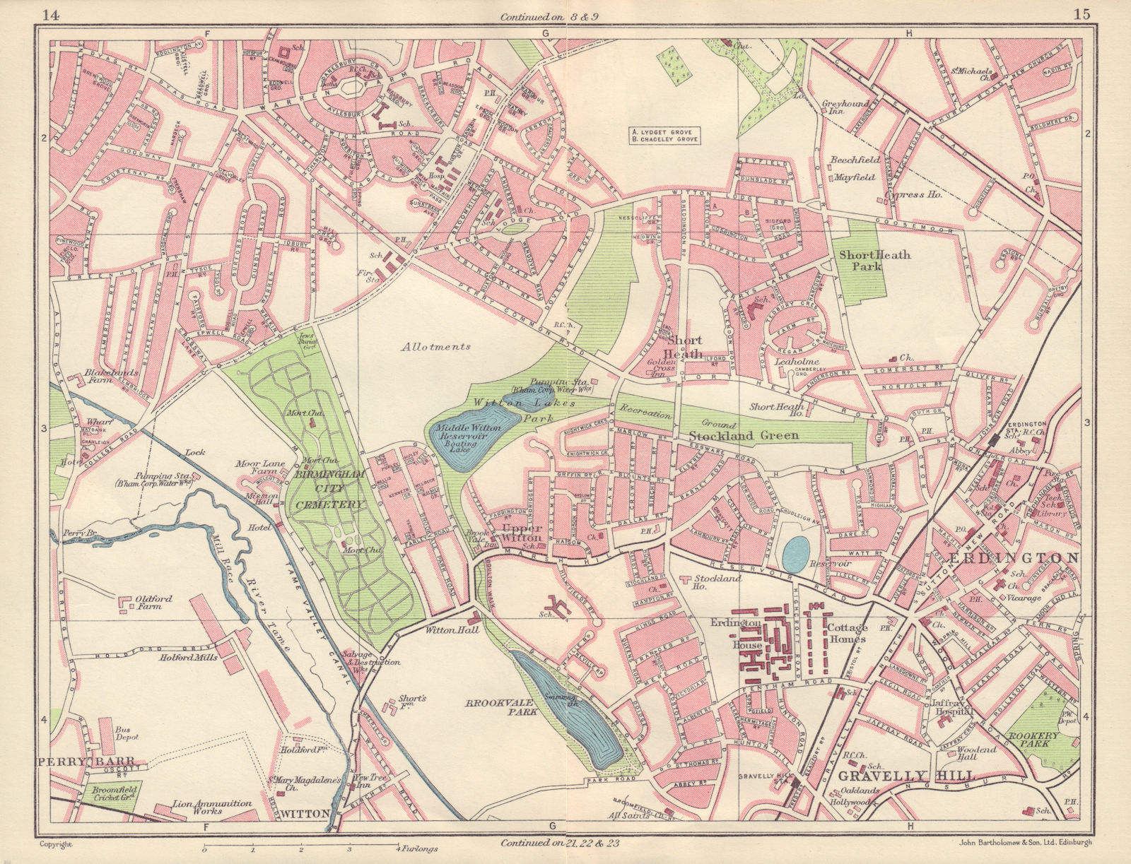 BIRMINGHAM NORTH Perry Barr Gravelly Hill Erdington Stockland Green 1954 map