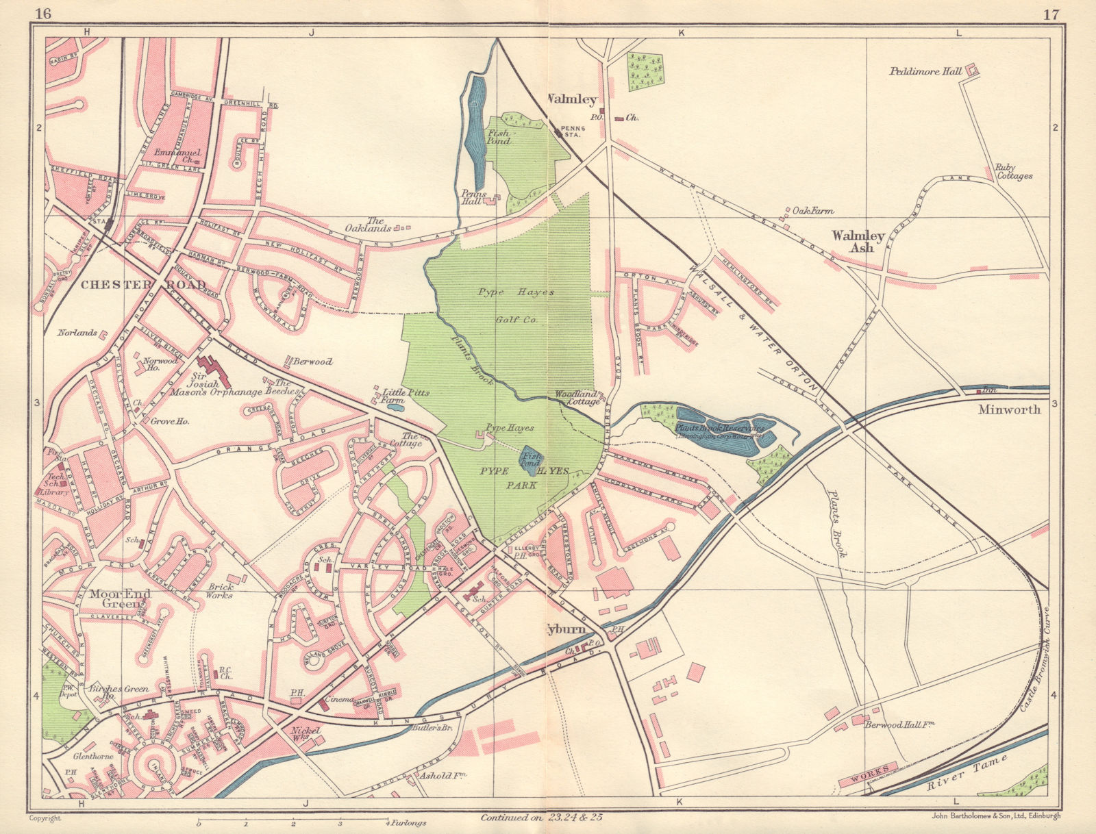 BIRMINGHAM NORTH Chester Road Walmley Moor End Green Walmley Erdington 1954 map