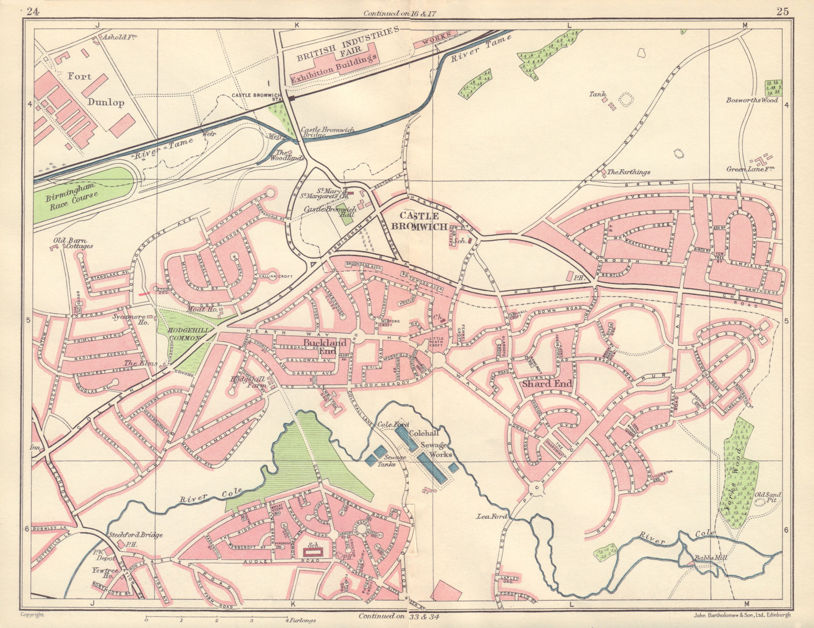 BIRMINGHAM NORTH EAST Castle Bromwich Shard/Buckland End Fort Dunlop 1954 map