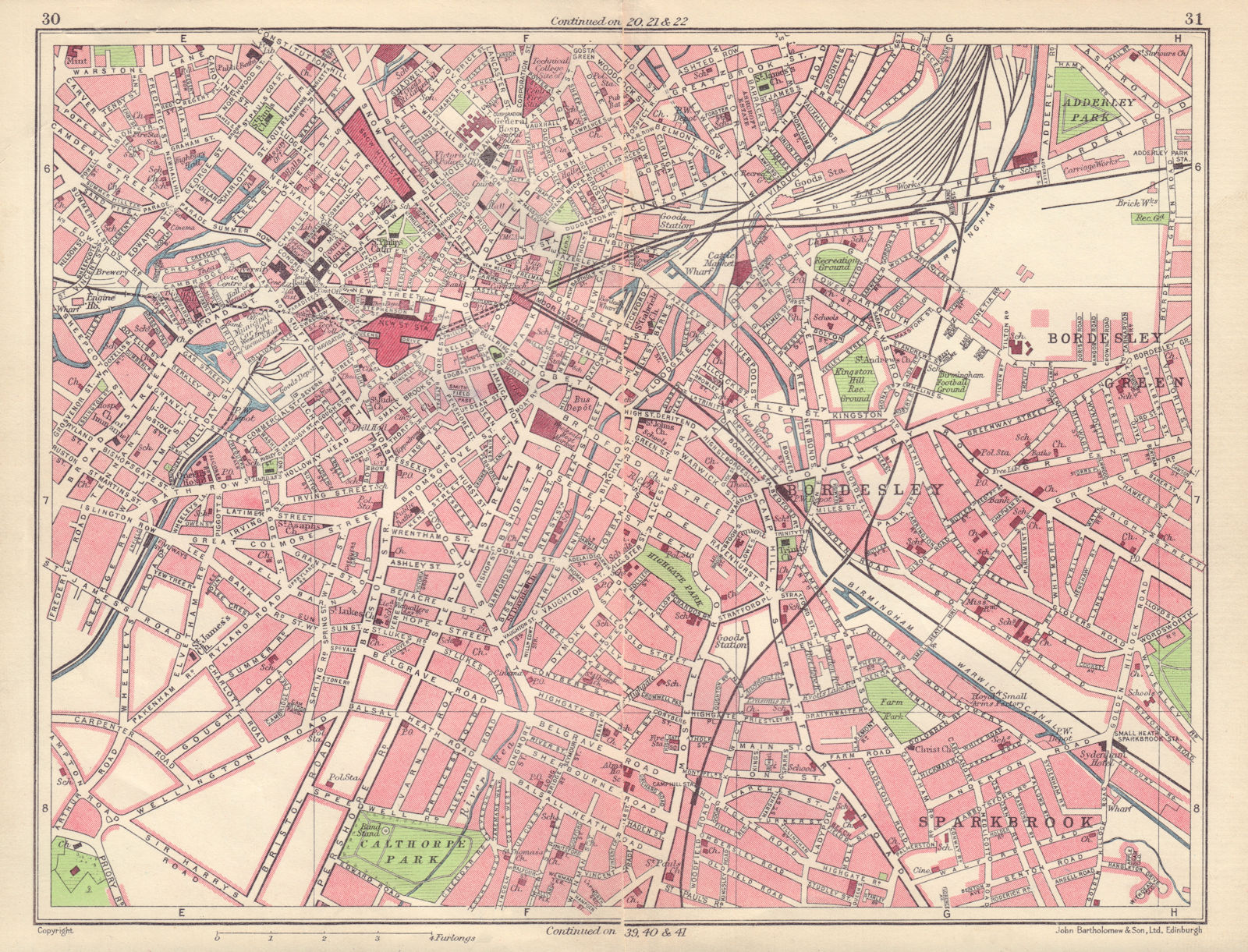 BIRMINGHAM CENTRAL New Street Bordesley Sparkbrook Duddeston Deritend 1954 map